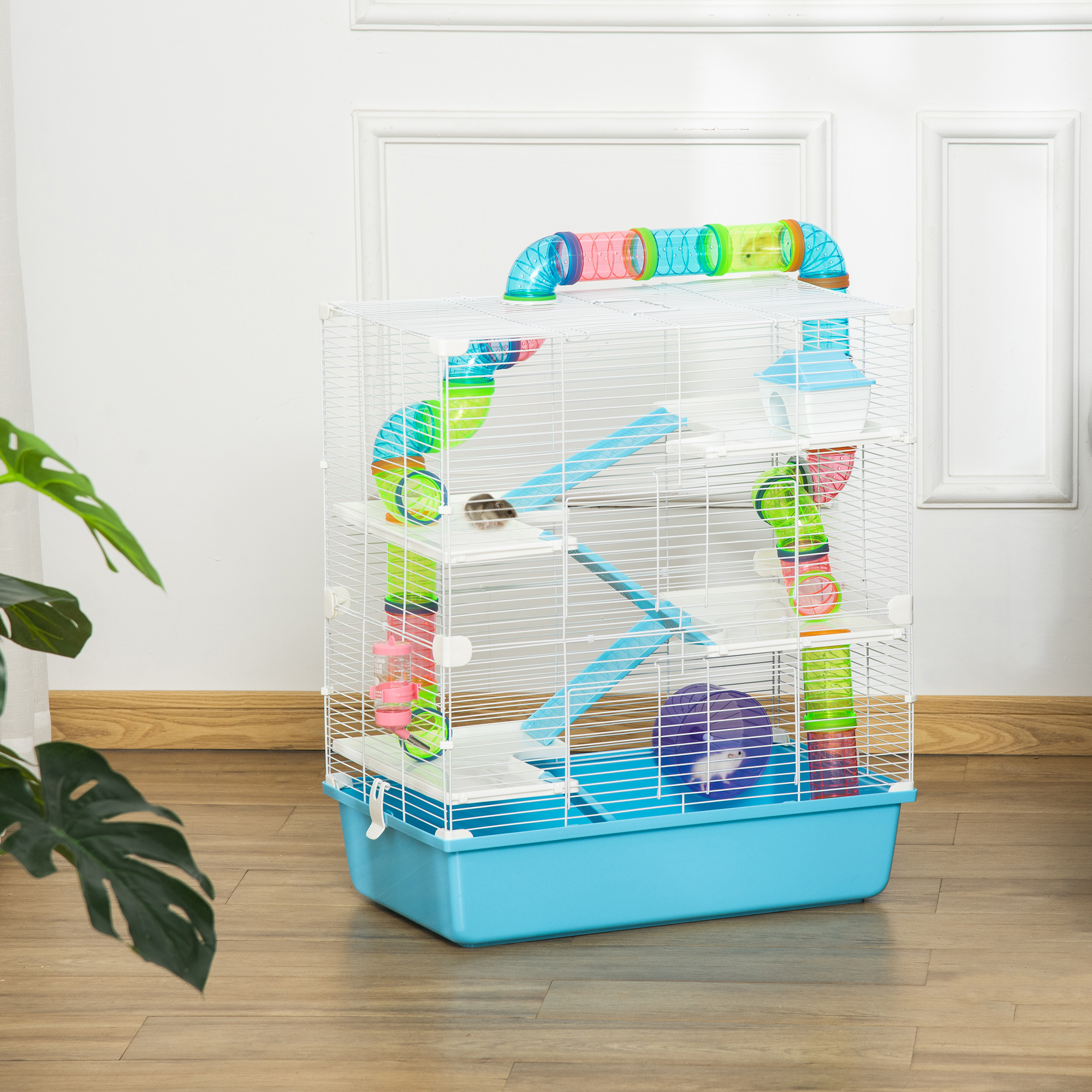 Hamster Cage W/ Water Bottle,Exercise Wheel,Tubes,Ramps-Light Blue detail photo 9