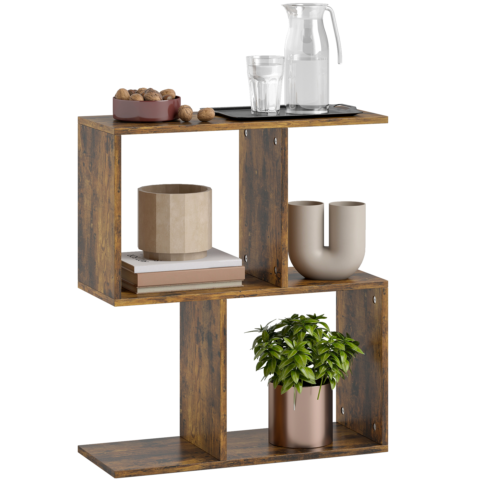 Side Table,Narrow End Table With Storage Shelves,S-Shaped,3-Tier,50W X 19.5D X — image 2