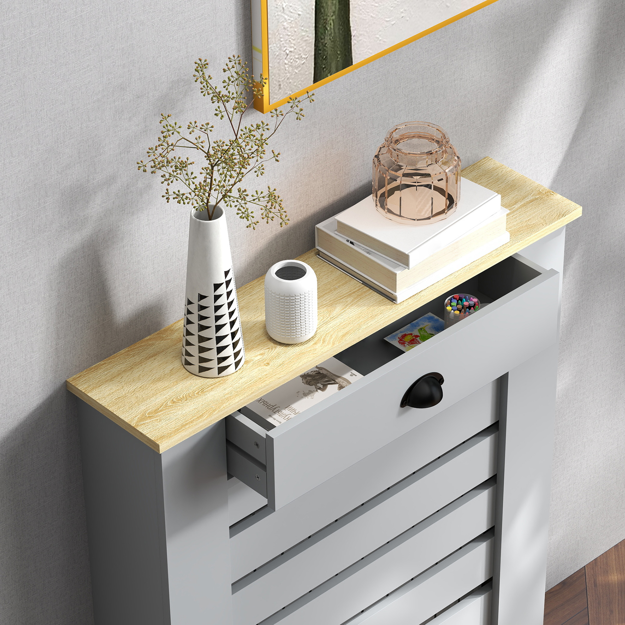 95.5H X 78Wcm Radiator Cover,with Drawer-Grey — image 4