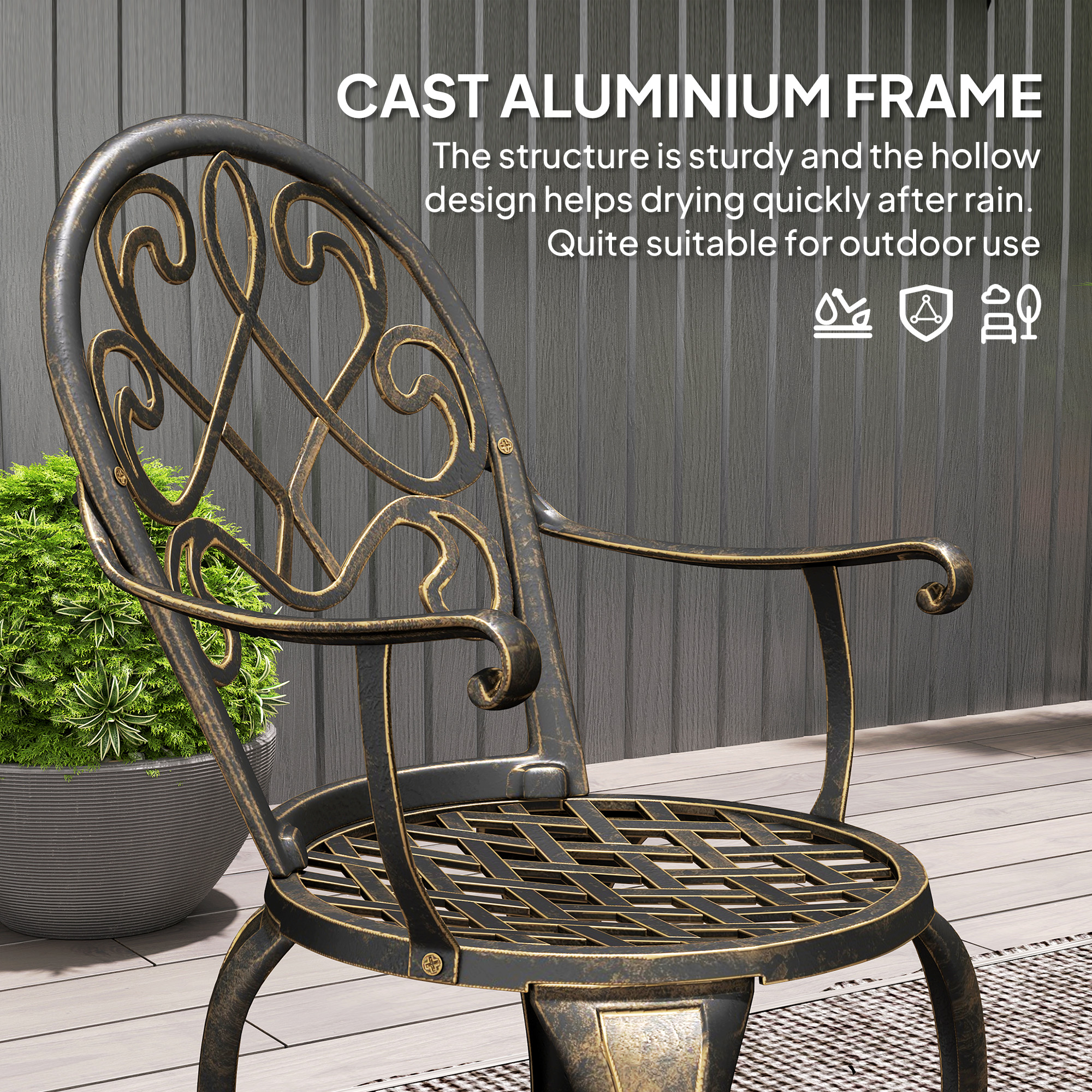 Three-Piece Elegant Aluminium Garden Set-Bronze Tone — image 4