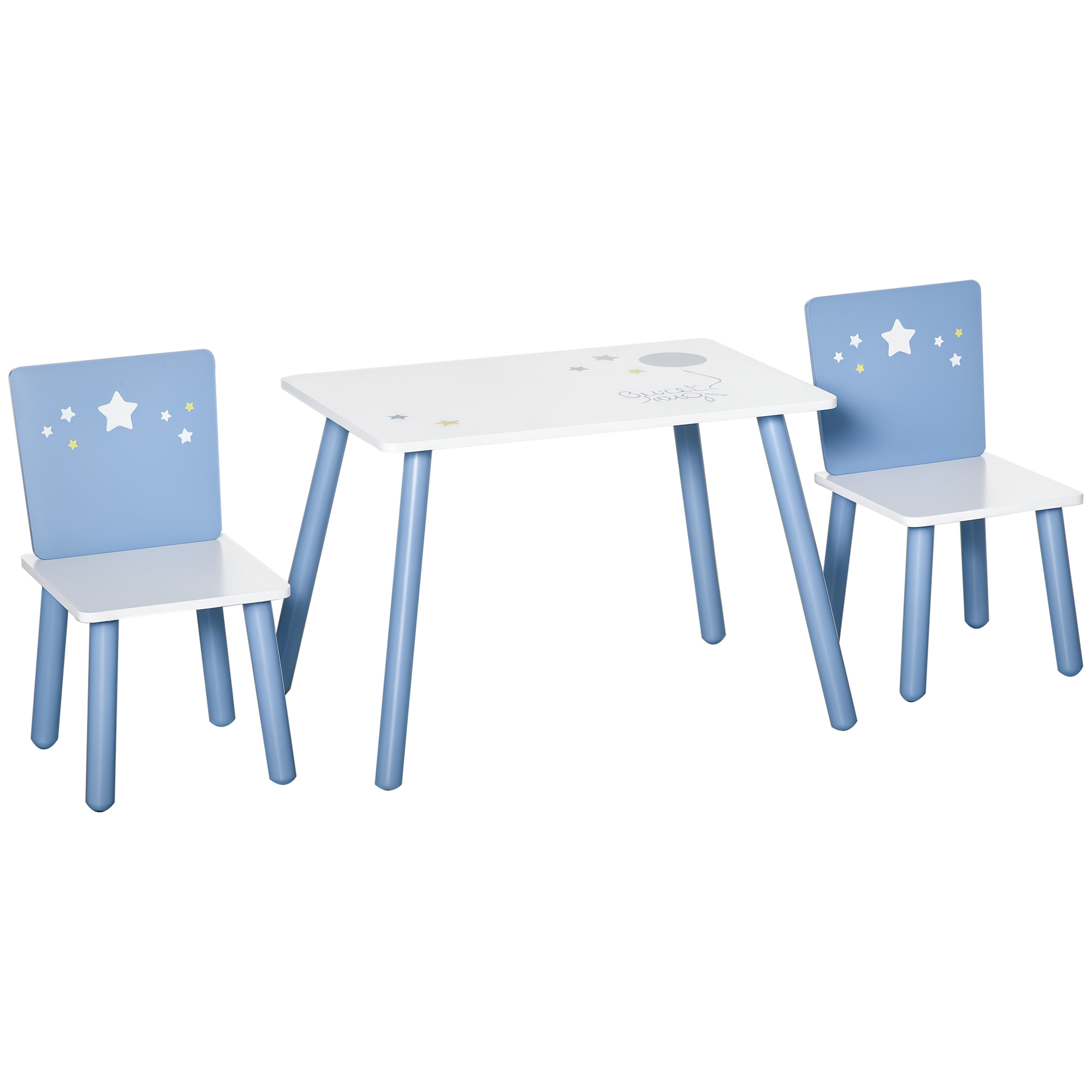 3 Pcs Kids Table & Chairs Set W/ Wood Legs Safe Corners Cute Stars Seating Mini — image 4