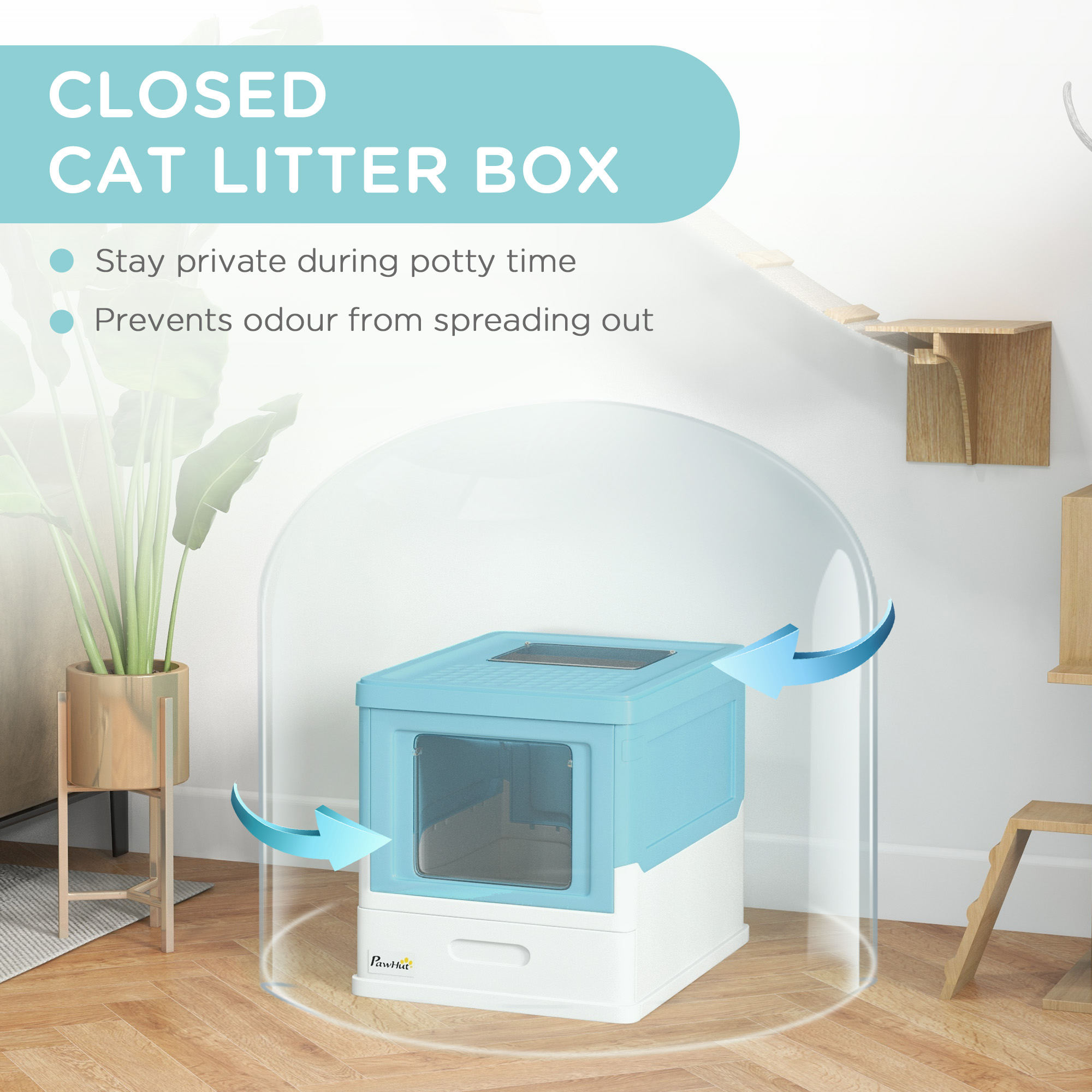 Hooded Cat Litter Box,Portable Pet Toilet,with Scoop,Front Entry-Light Blue — image 3