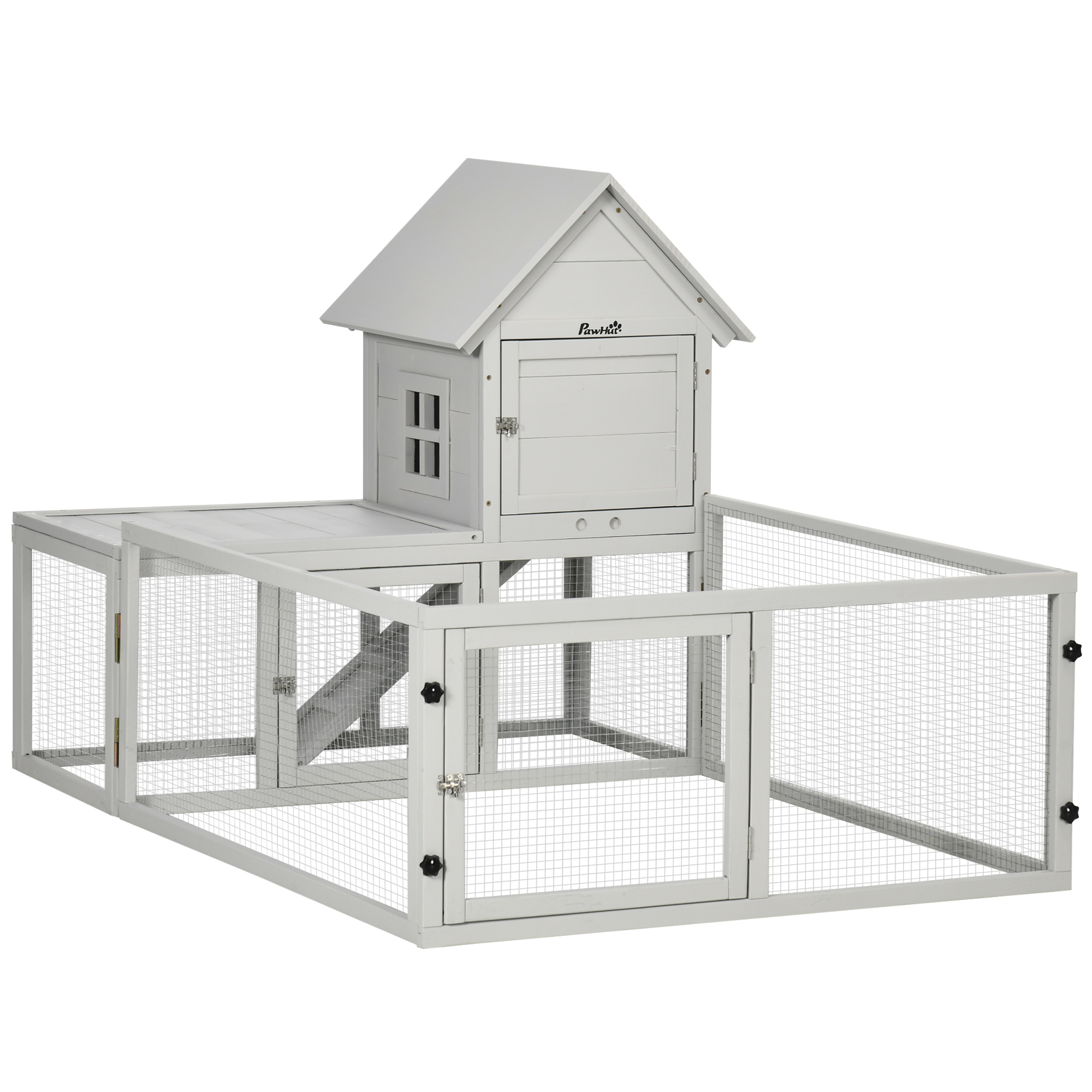 Indoor Rabbit Hutch,Guinea Pig Cage,with Slide-Out Tray,Large Fenced Area-Light Grey detail photo 7