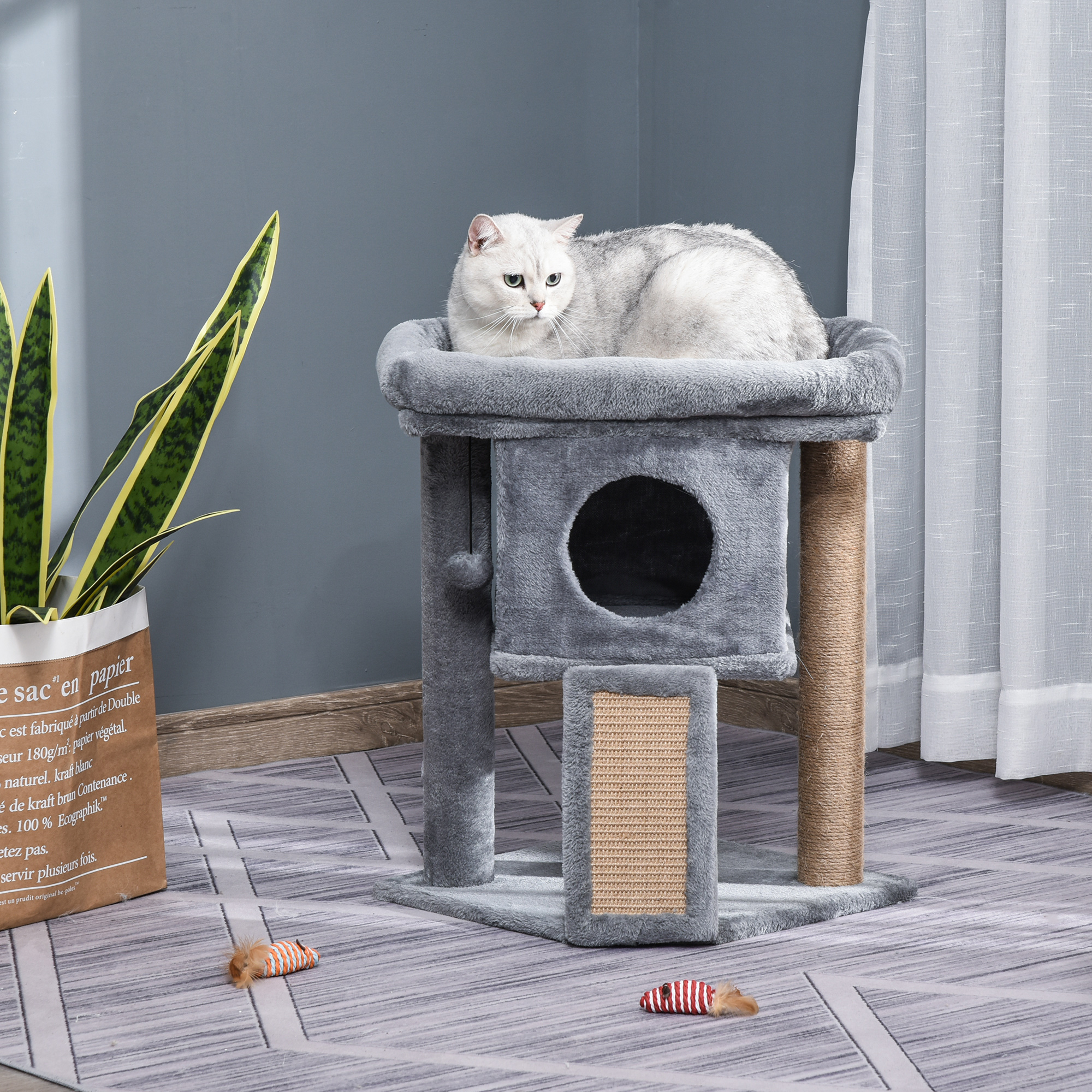Cat Tree Tower For Indoor Cats Cat Scratching Post Climbing Activity Centre W/Jute Scratching Pad,Toy Ball,Cat House-Grey detail photo 10