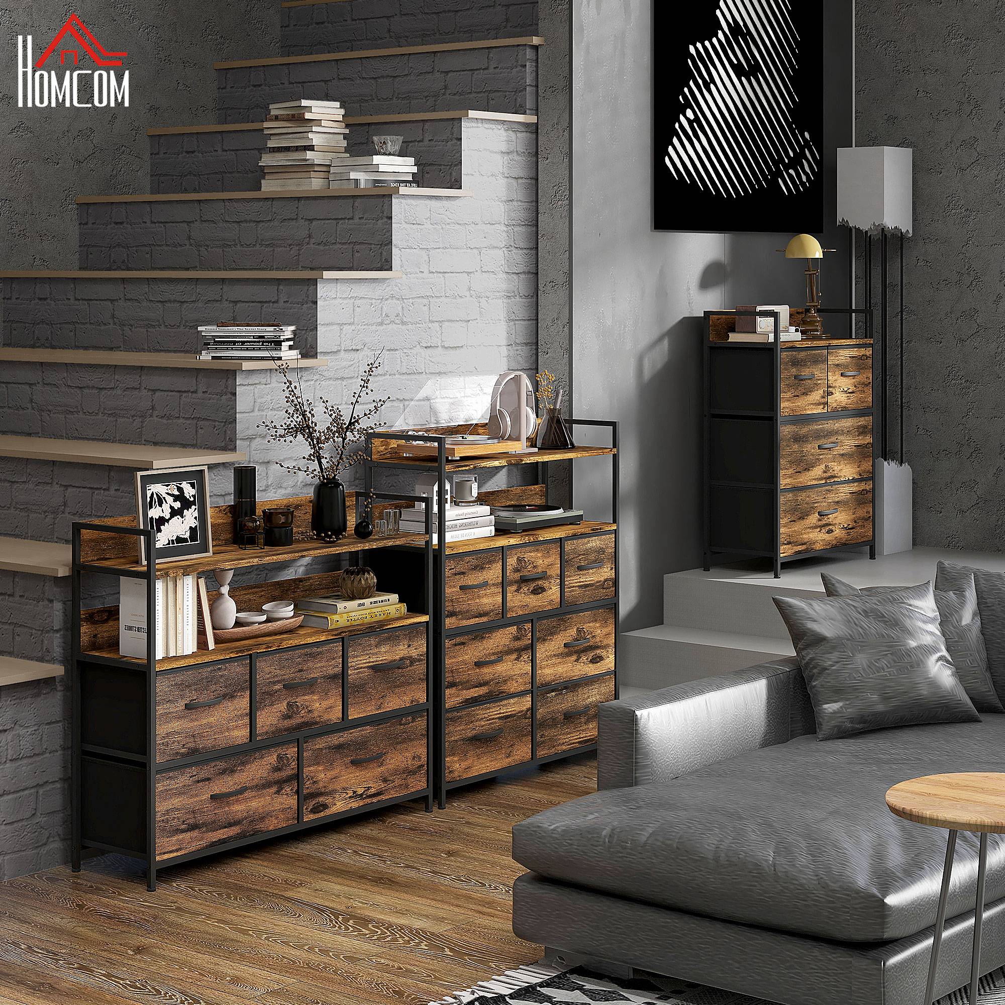 Rustic Chest Of Four Fabric Drawers-Rustic Brown