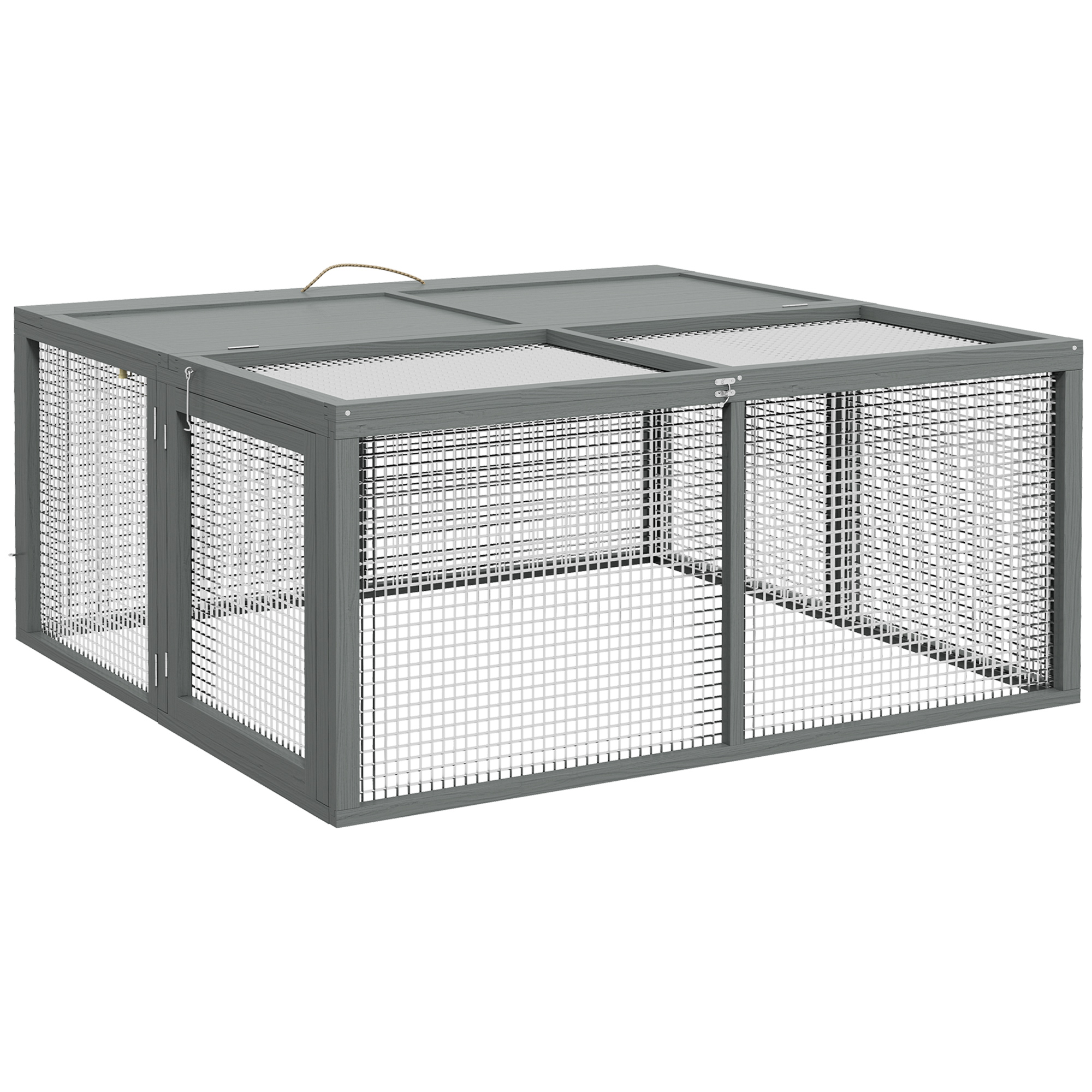 Wooden Folding Rabbit Hutch,for 2-3 Rabbits-Grey — image 4