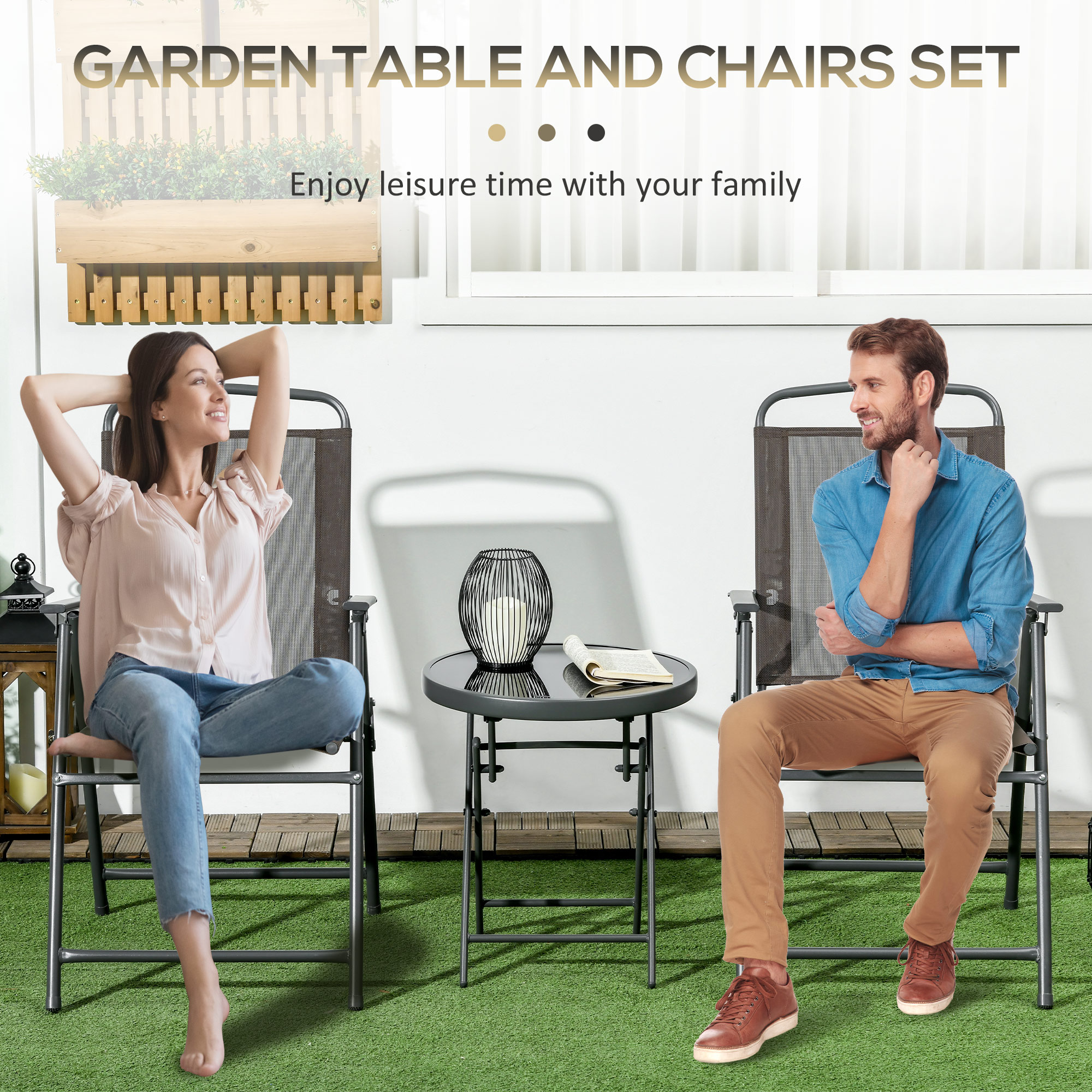 Three-Piece Garden Seat Set,with Glass-Top Table-Brown — image 5