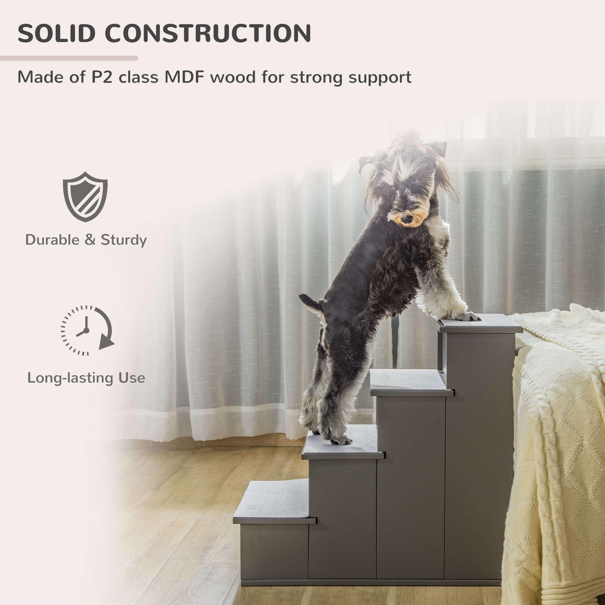 4 Step Dog Steps For Bed,Wooden Sofa,Pet Stairs Bed Couch With Non-Slip Carpet — image 2
