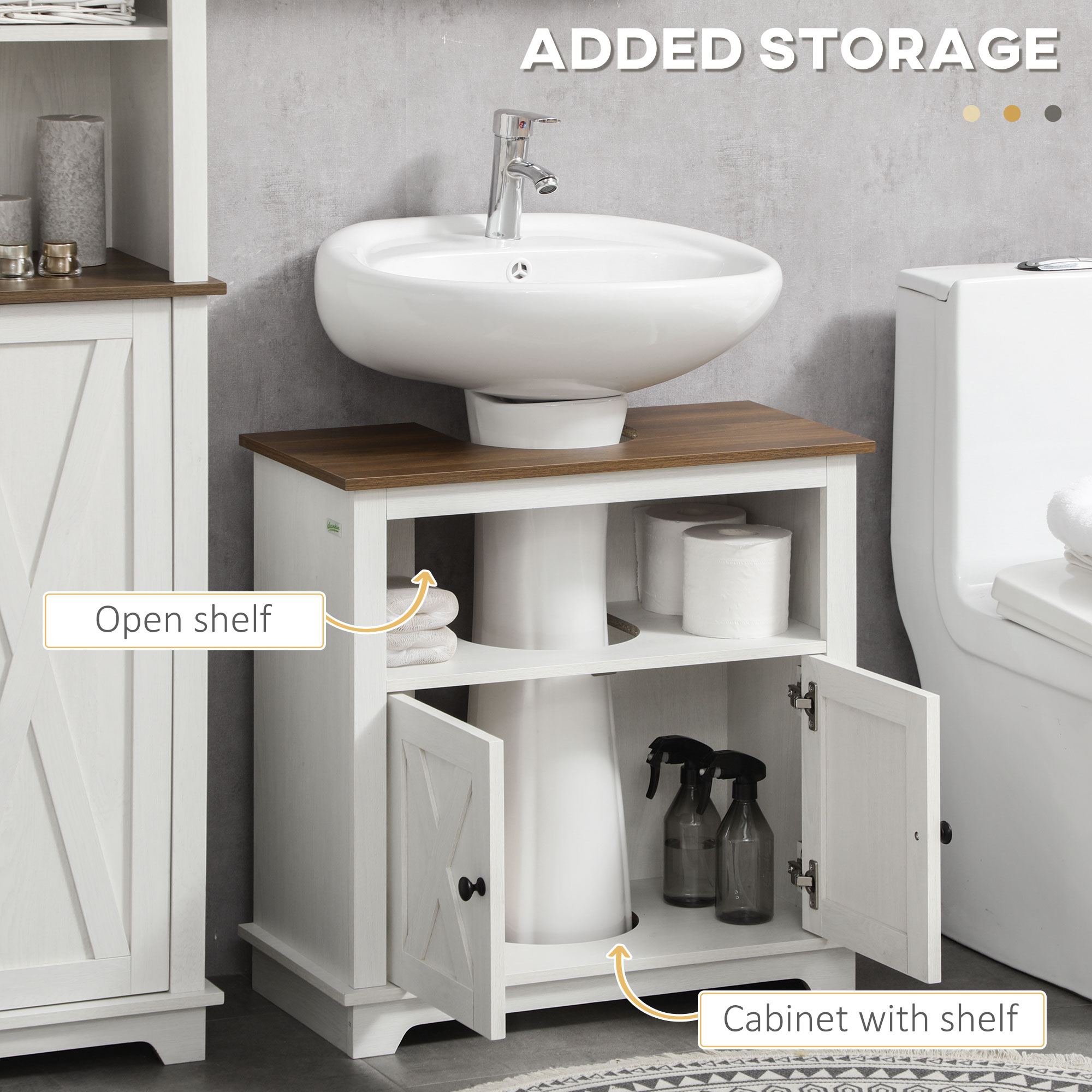 Under Sink Cabinet Bathroom Vanity Unit With Double Doors And Storage — image 2