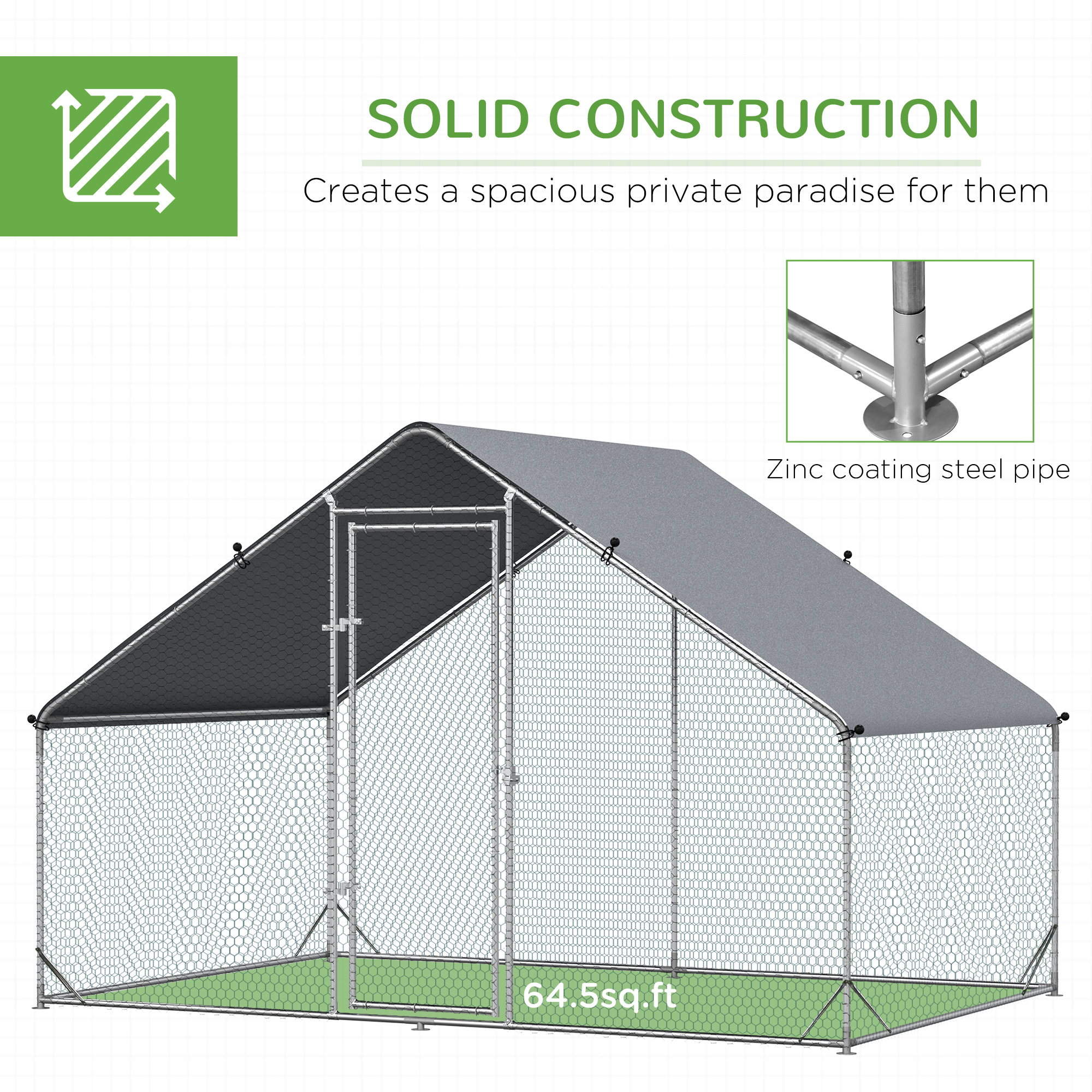 Chicken Run Galvanised Walk-in Coop Hen Poultry House Cage Rabbit Hutch Pet — image 4