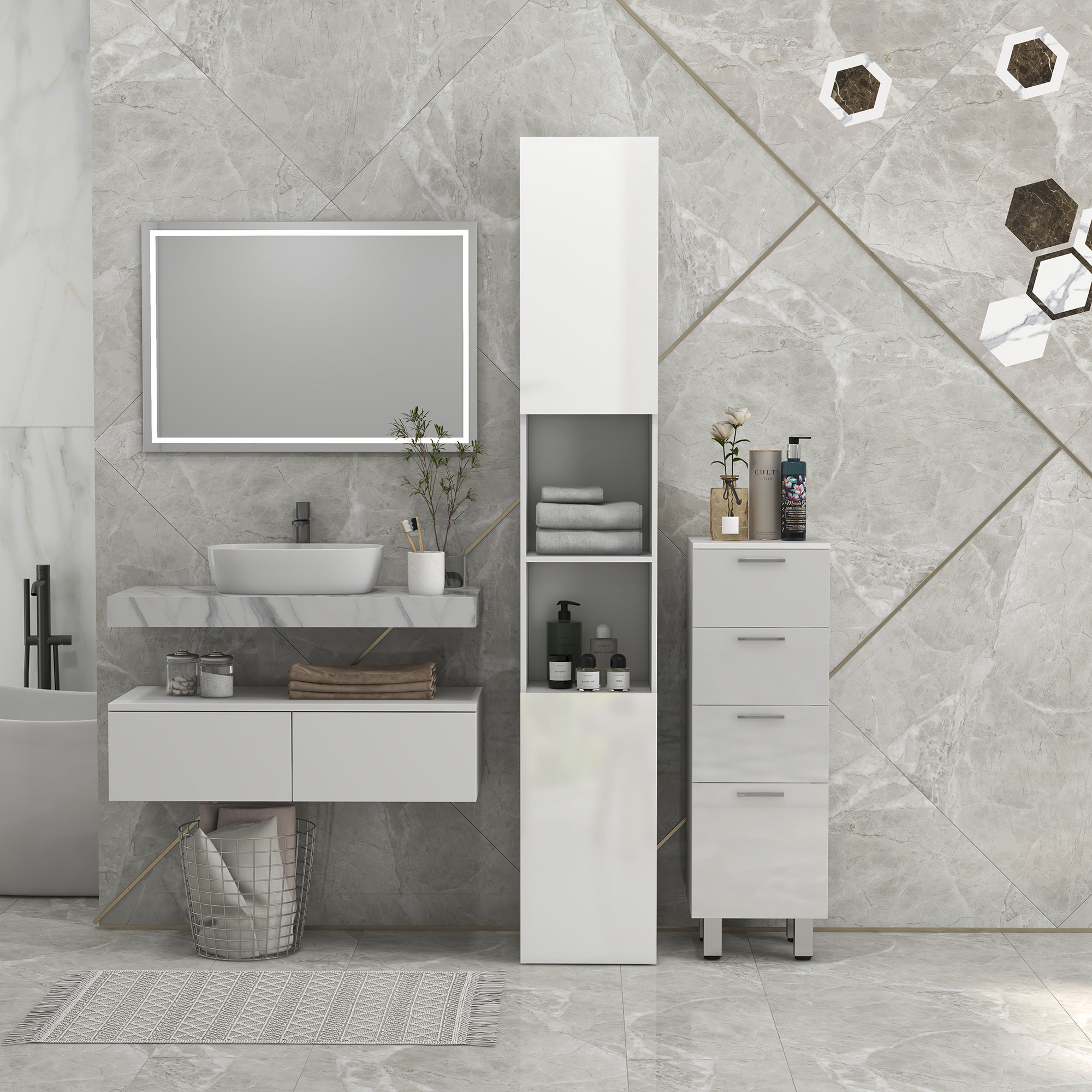 Multi-Storage Slim Bathroom Cabinet-High Gloss White — image 3