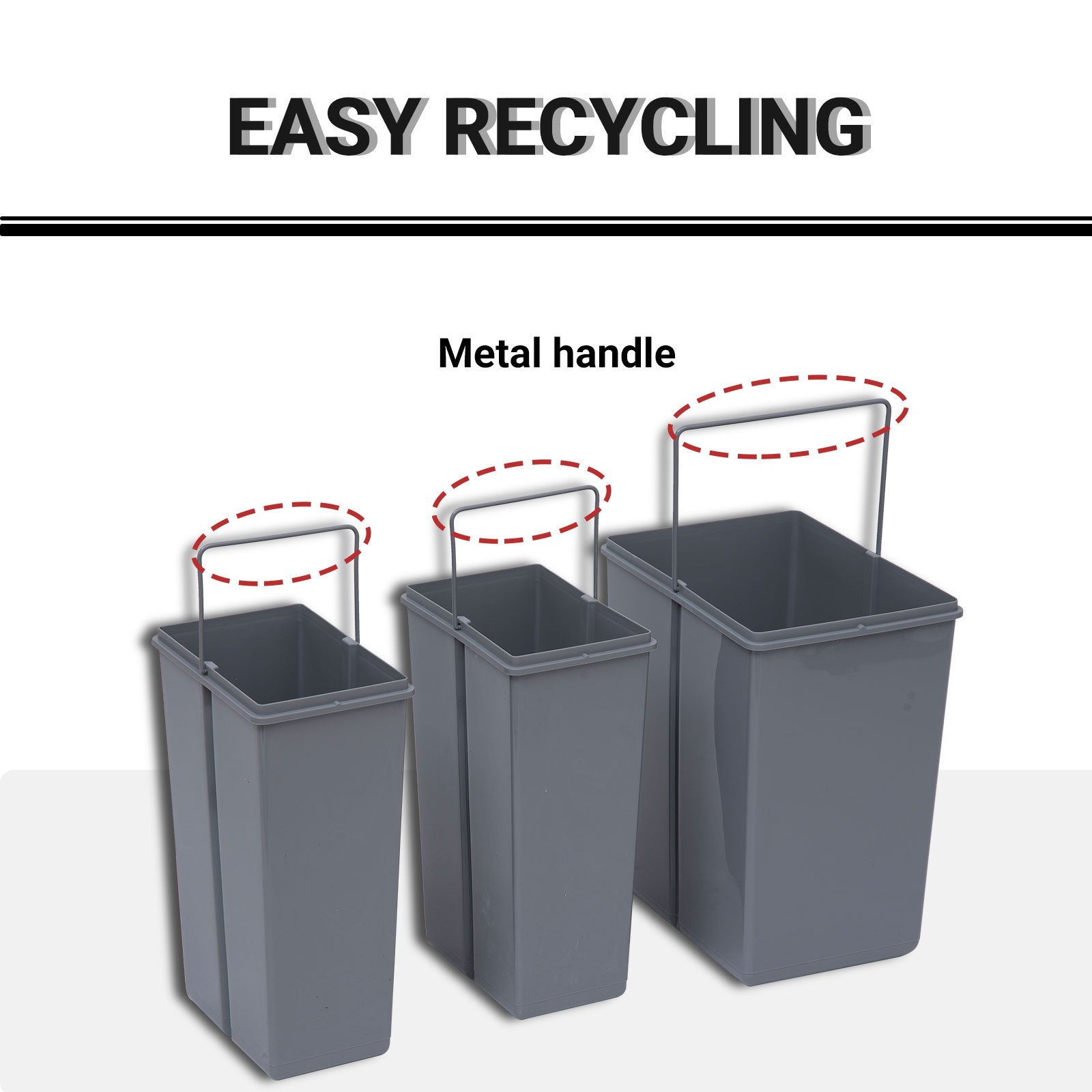 Pull Out Bin With Soft Close And Handle,Kitchen Under Sink 3 Removable — image 5