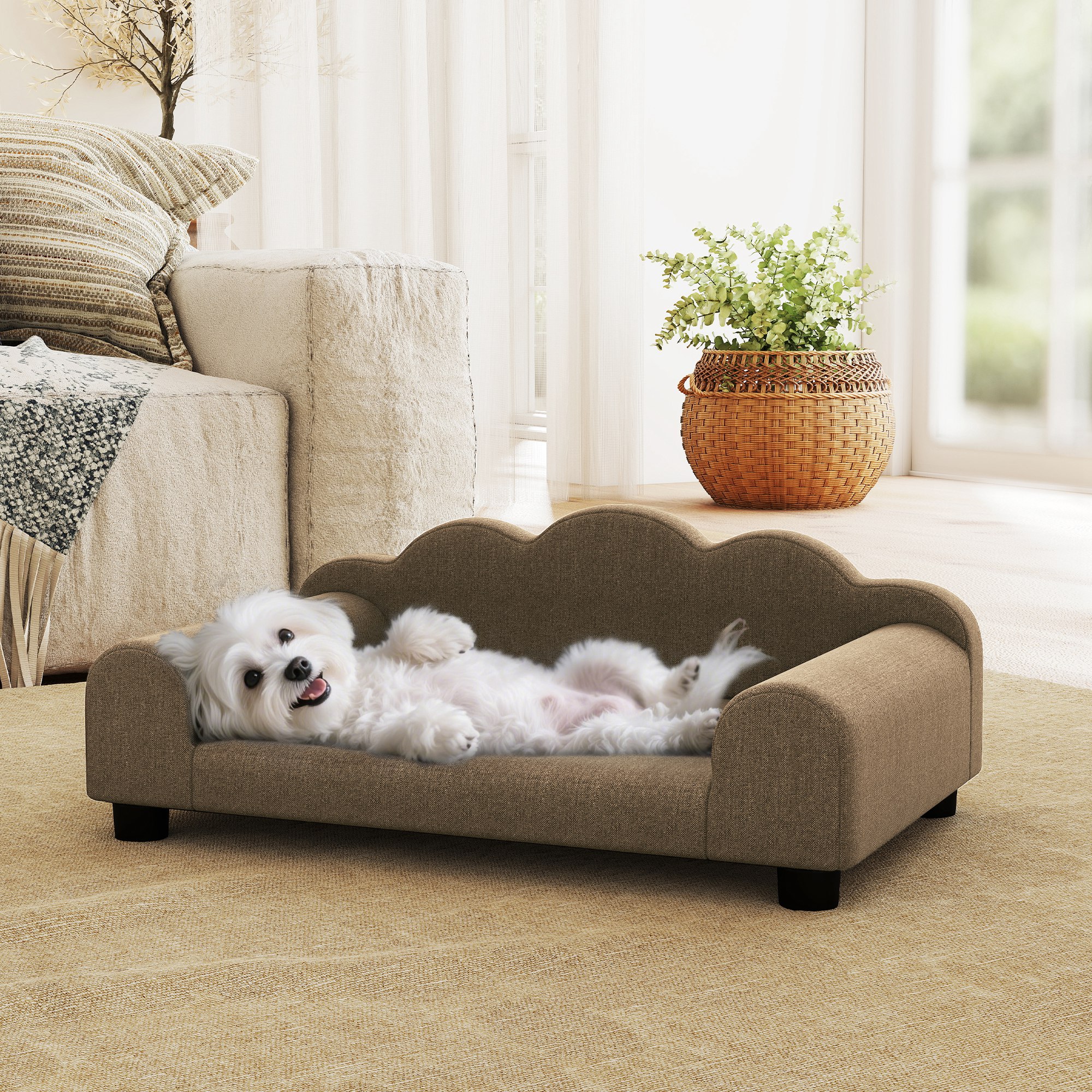Elevated Dog Sofa Bed,Breathable Pet With Backrest And Armrest For Small — image 3