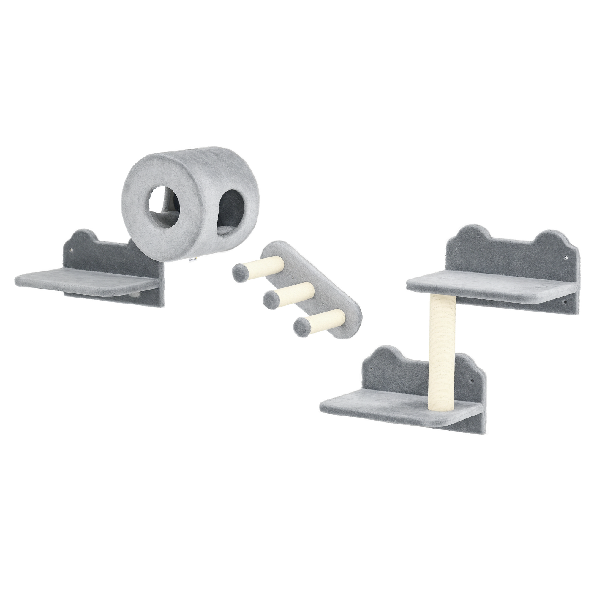 4PCs Wall-Mounted Cat Tree,with Steps,Perch,Cat House-Grey — image 4