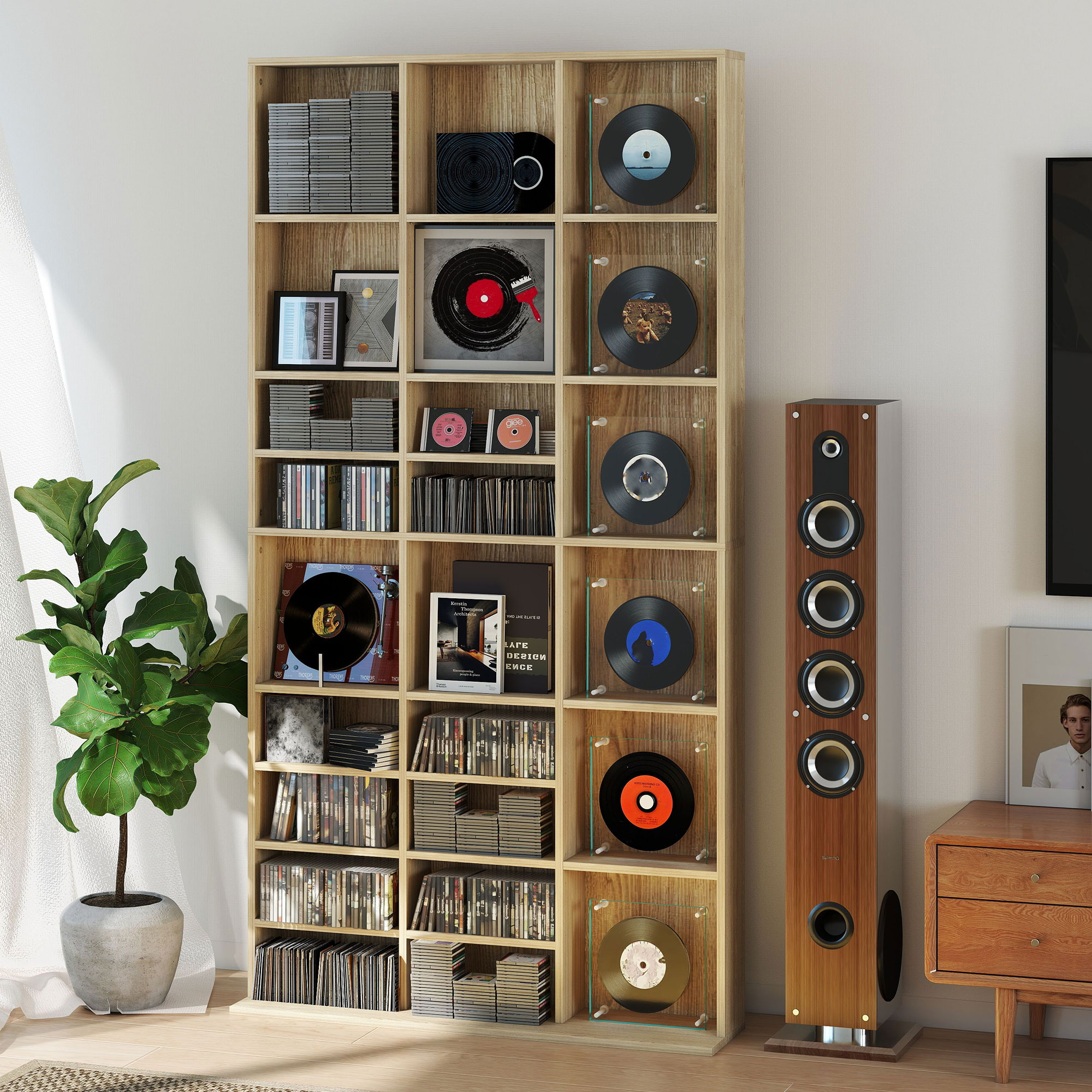 CD Storage Unit With Adjustable Shelves,102 X 195 Cm,Oak Tone