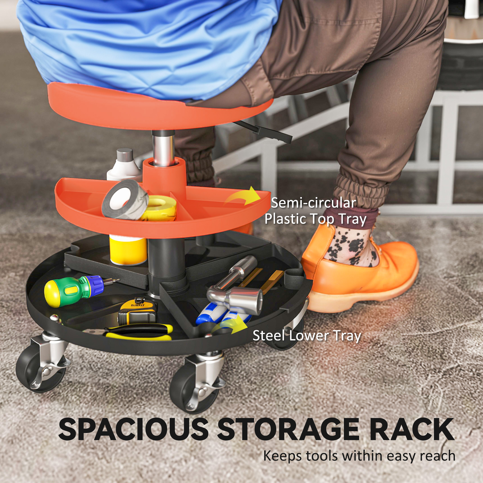 Rolling Mechanic Stool,135kg Capacity Workshop Stool,360Â° Swivel Roller Padded — image 2