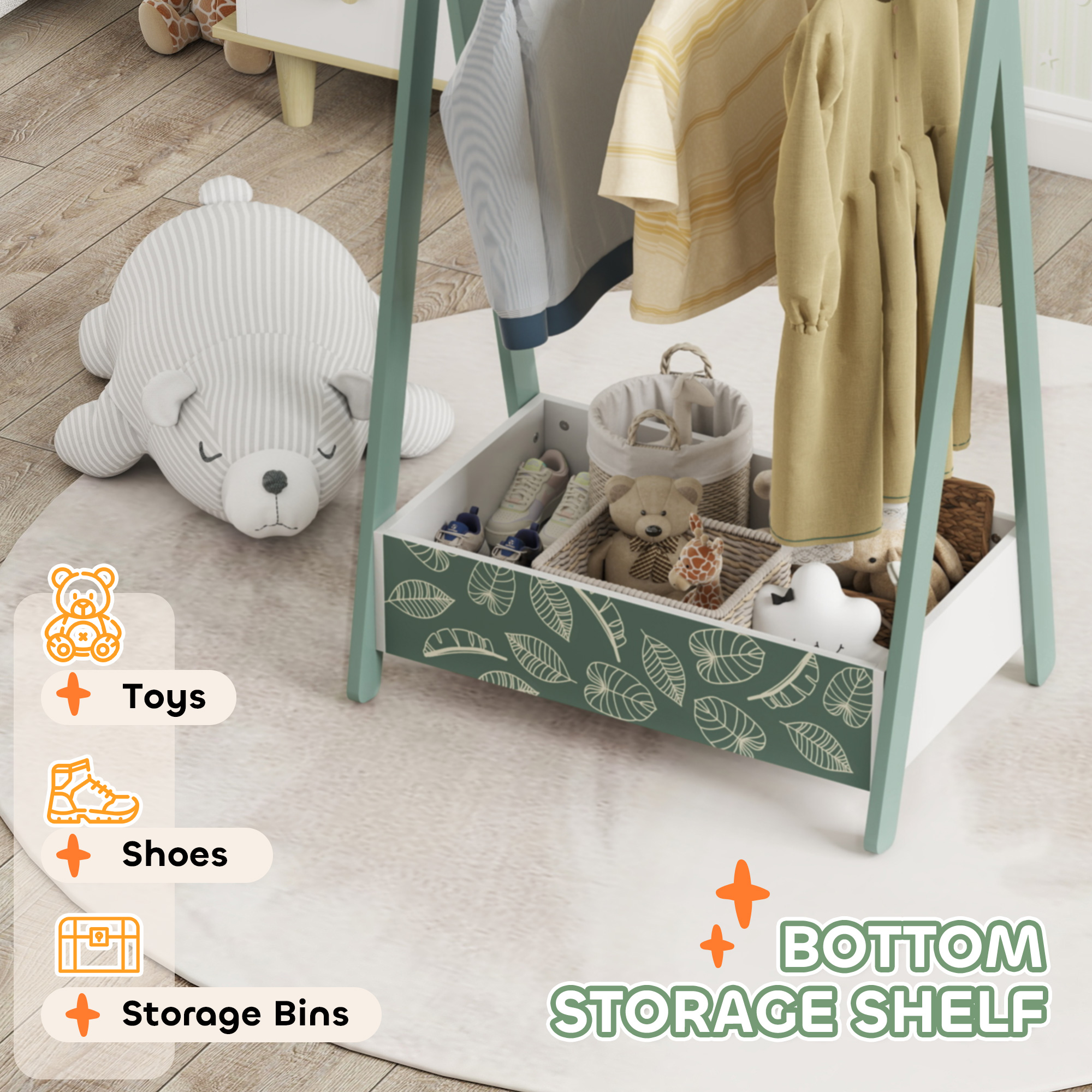 Baby Clothing Rack With Hangers,Storage Shelf For Bedroom,Leaf Theme,for Ages — image 3