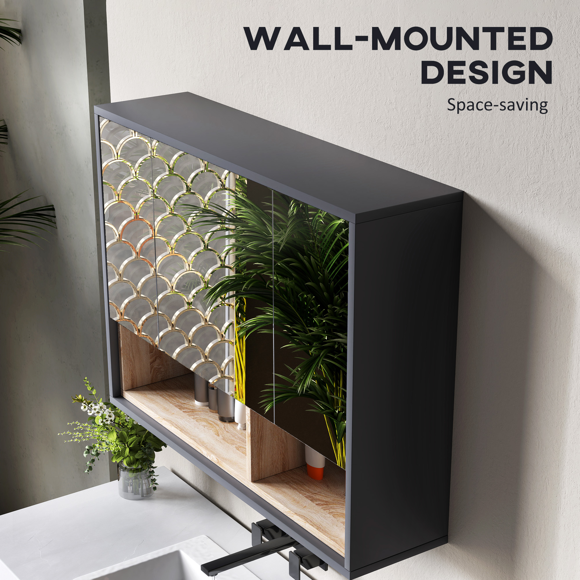 Bathroom Mirror Cabinet,Wall Mounted Cabinet With Mirror,3 Doors