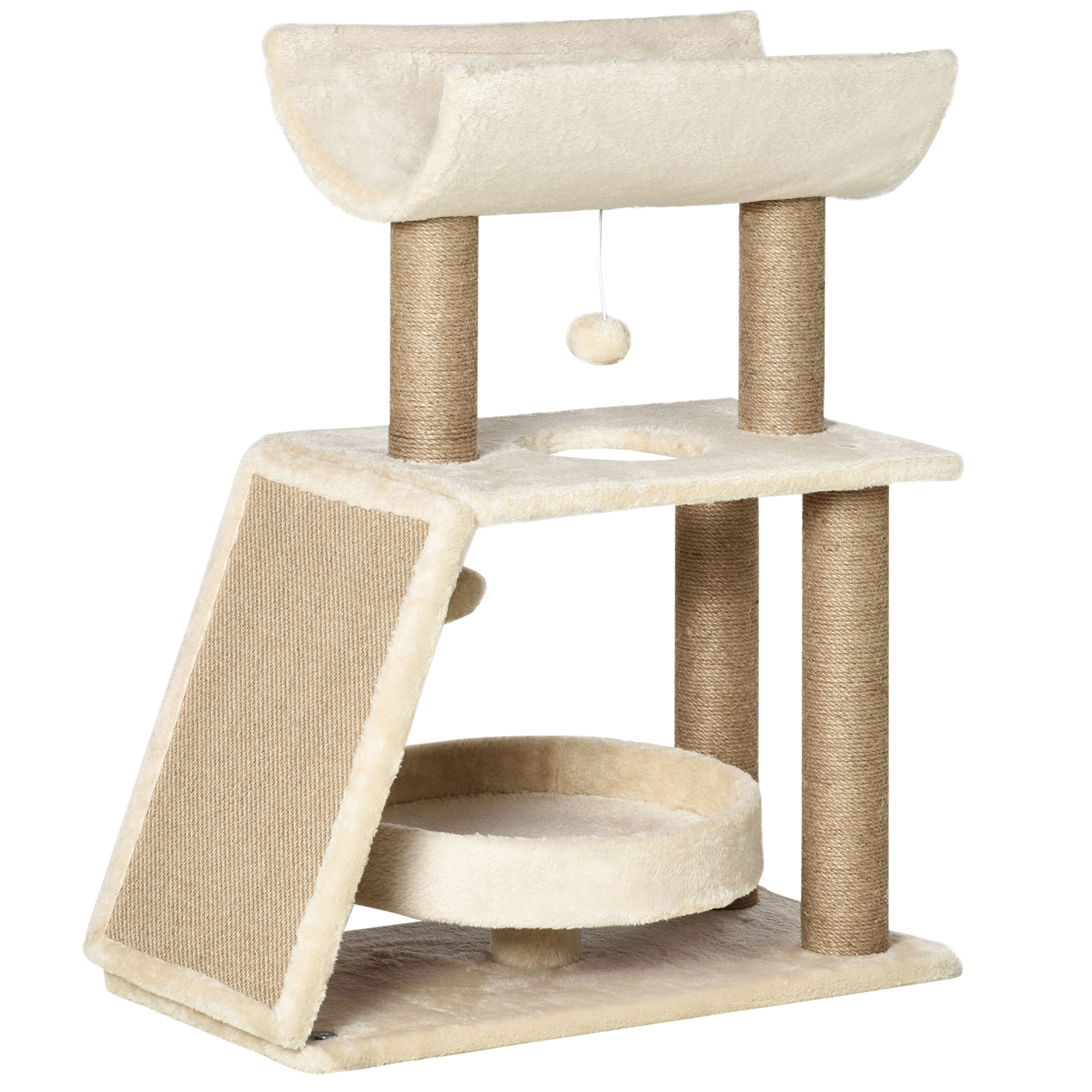 Cat Tree Tower,with Scratching Posts,Pad,Bed,Perch,Toy Ball-Light Brown detail photo 8