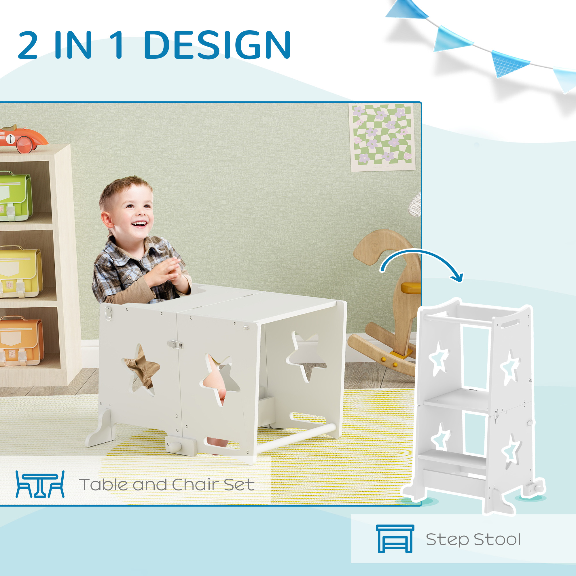 2-in-1 Toddler Step Stool With Safety Rail For Kitchen,Bathroom,White — image 2