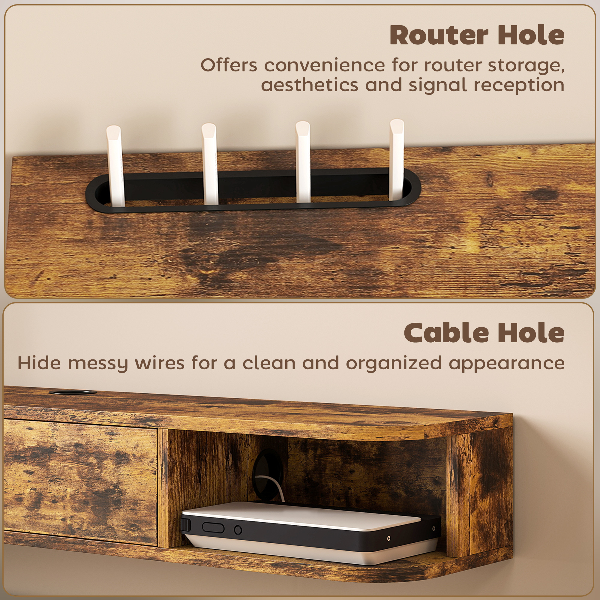 120 Cm Floating TV Unit For TVs Up To 50 Inch-Rustic Brown