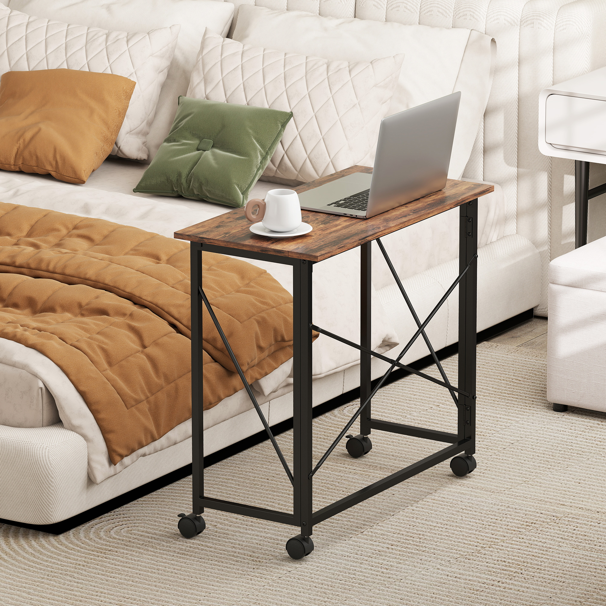 80 Cm Folding Desk On Wheels-Rustic Brown — image 4