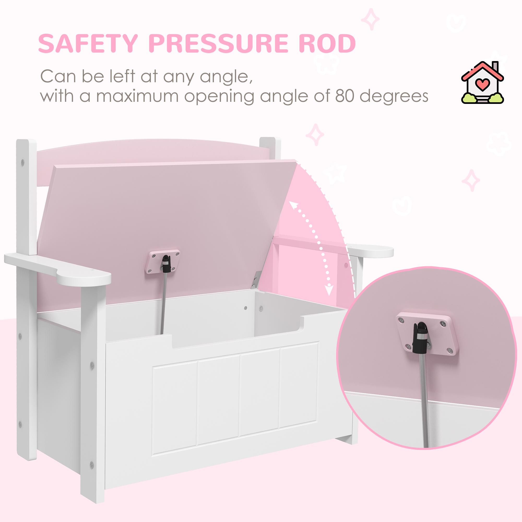 2-in-1 Toy Box For Kids With Lid Bedroom,Nursery,Playroom,Pink — image 2