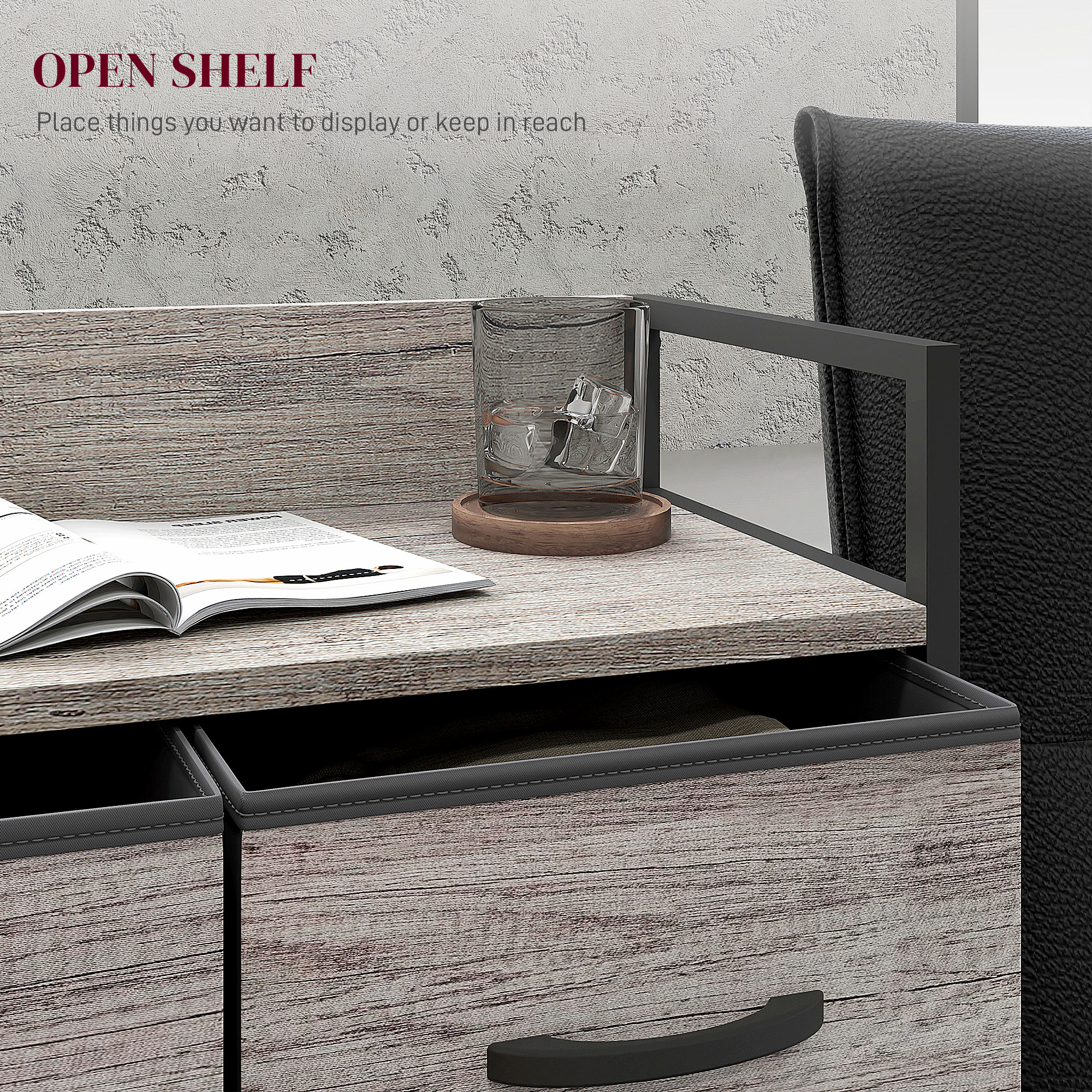 Rustic Chest Of Four Fabric Drawers-Grey Wood Effect — image 5