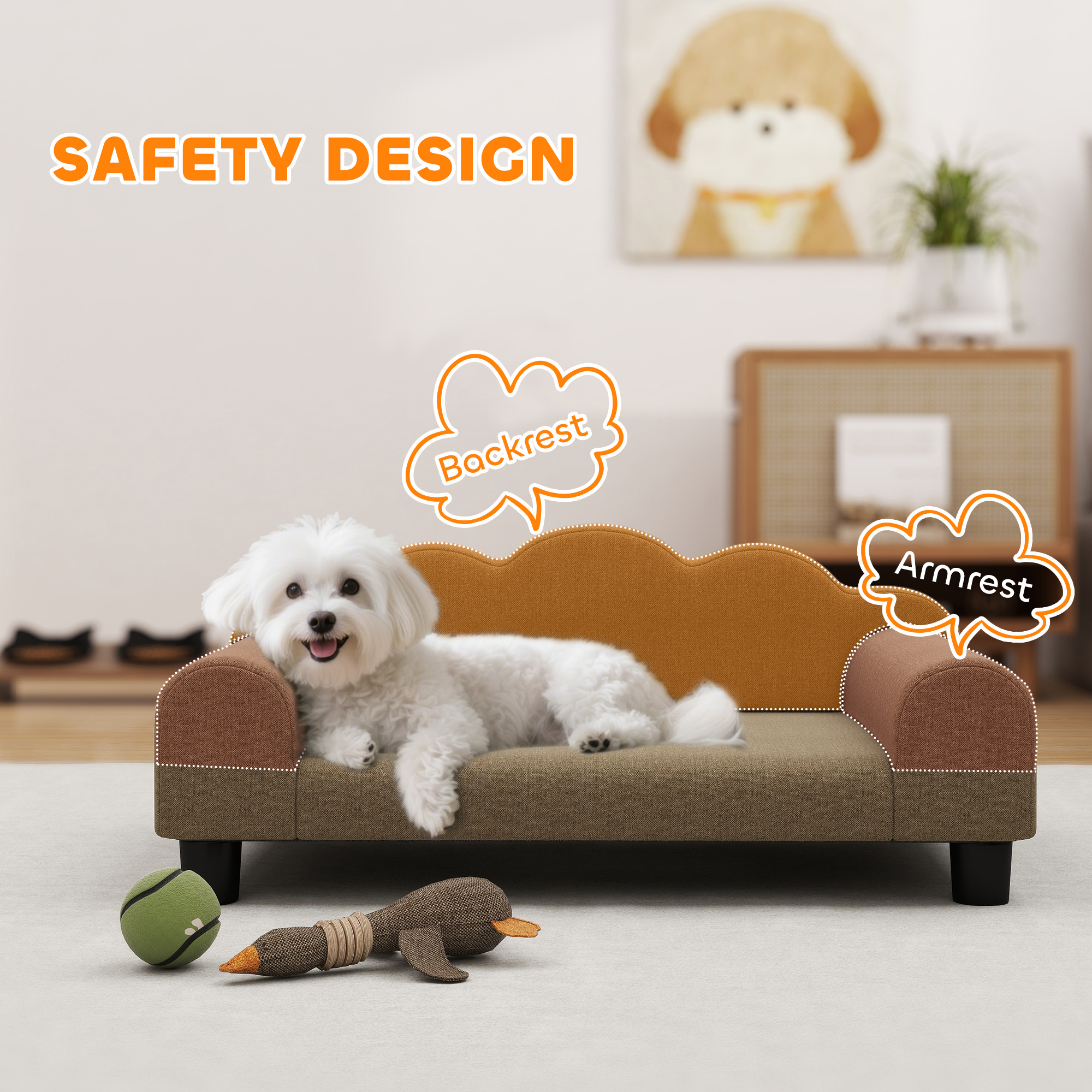 Elevated Dog Sofa Bed,Breathable Pet With Backrest And Armrest For Small — image 5