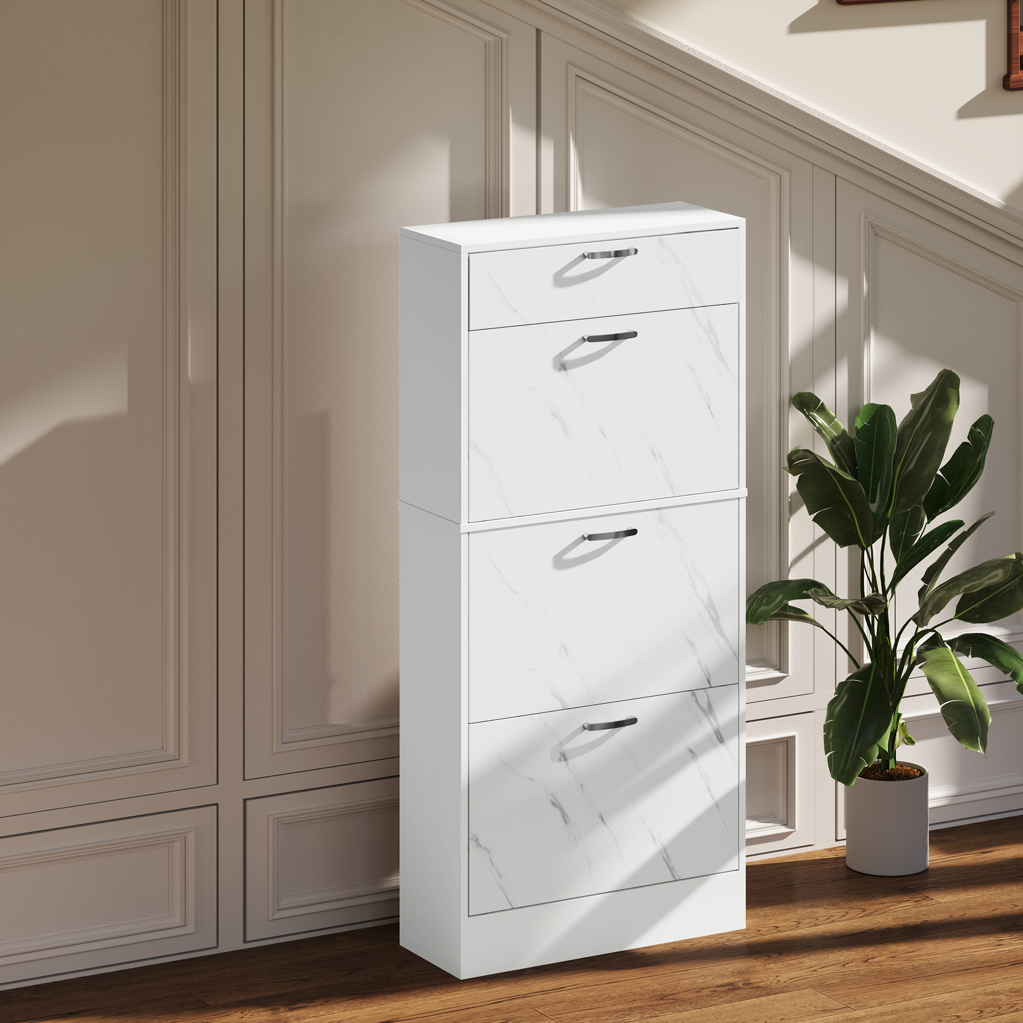 Marble Shoe Storage Cabinet With 3 Flip Drawers,Hallway Top Drawer — image 2