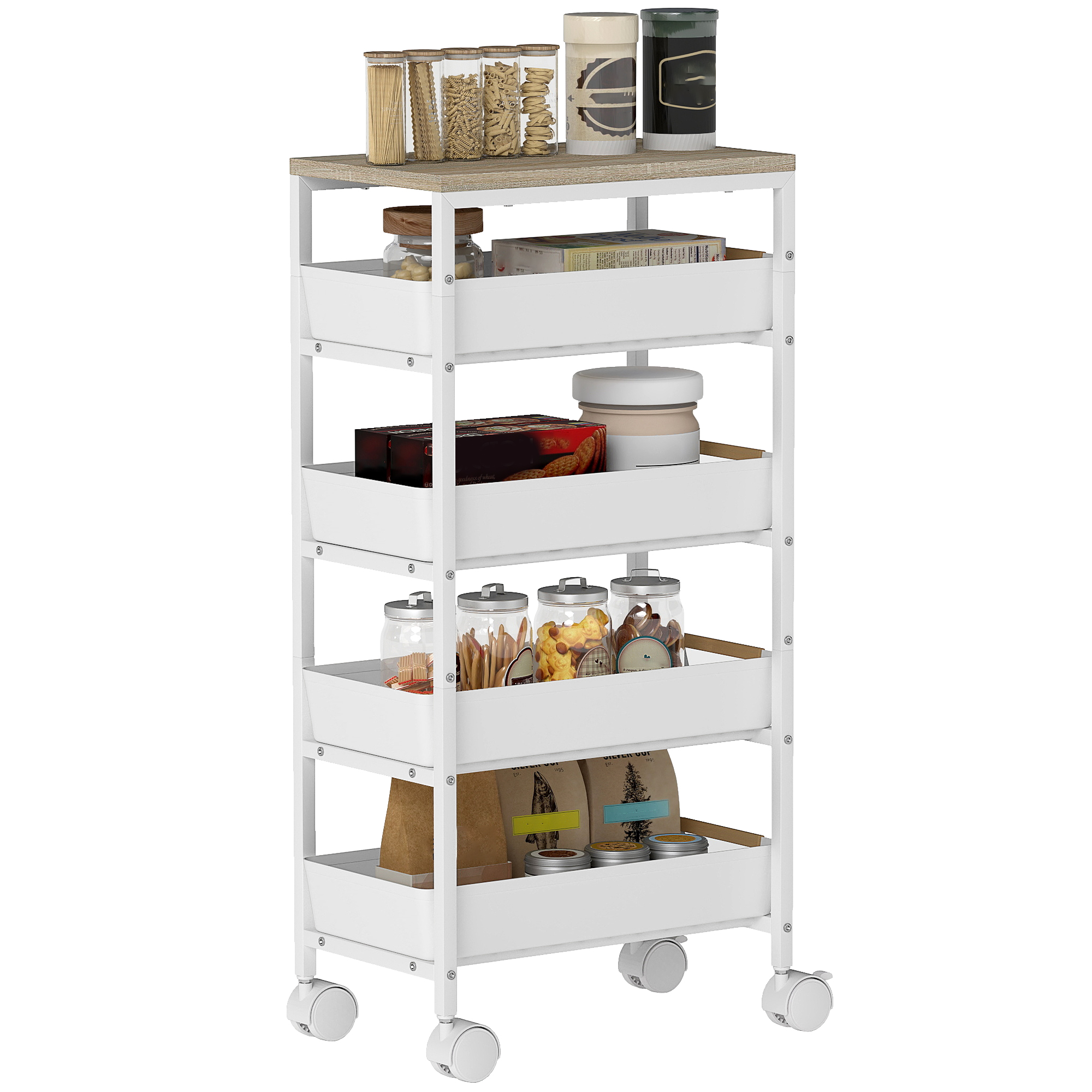 5-Tier Storage Trolley On Wheels-White — image 4