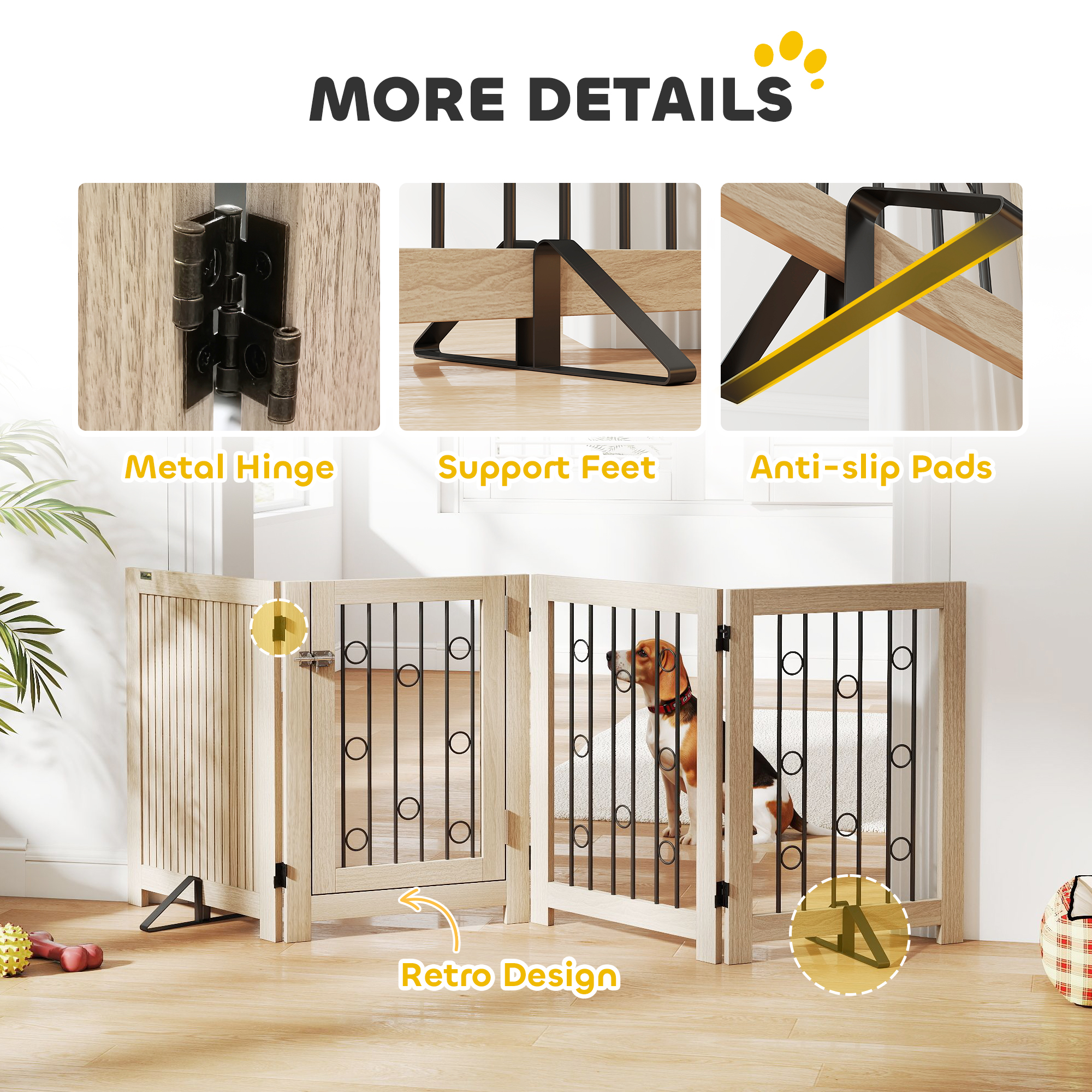 4 Panel Freestanding Pet Gate,Indoor Dog Barrier With Lockable Door,Support