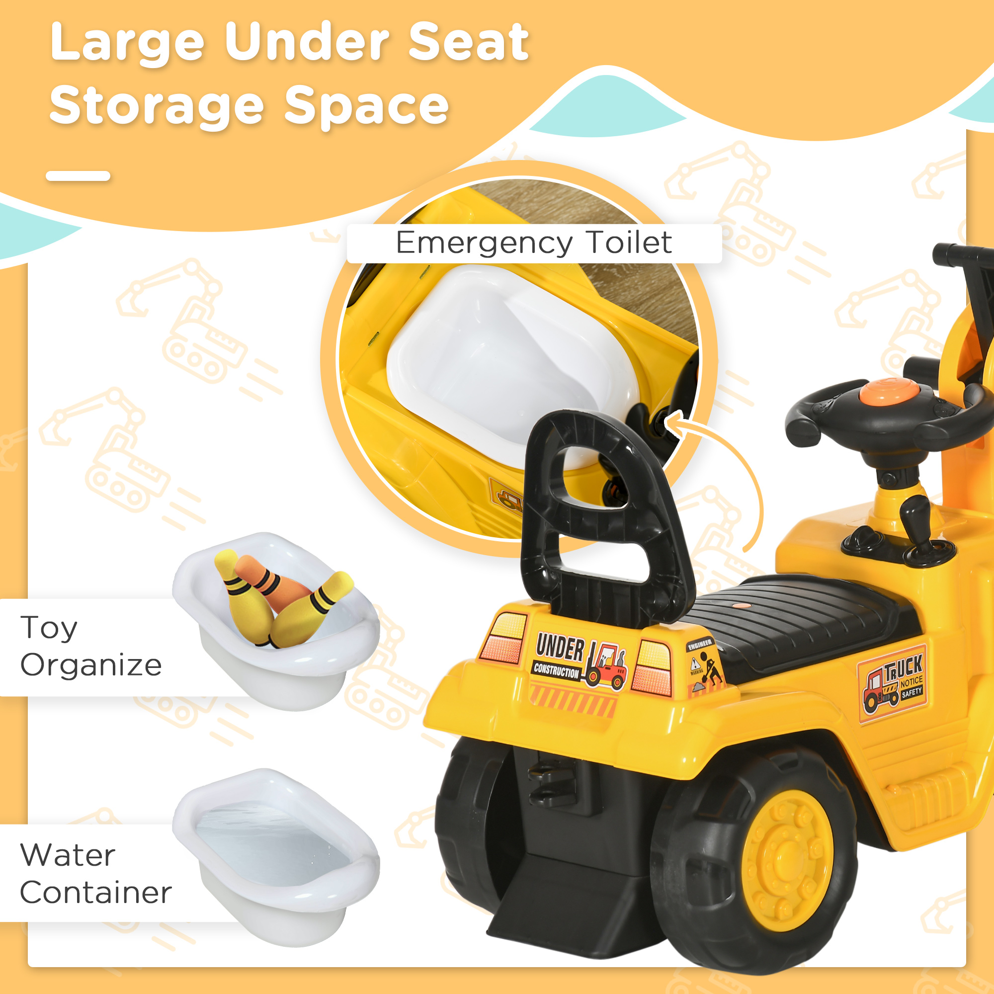 2 In 1 Kids Ride On Tractor Pull Cart With Bucket,Under Seat Storage,Horn,High — image 4