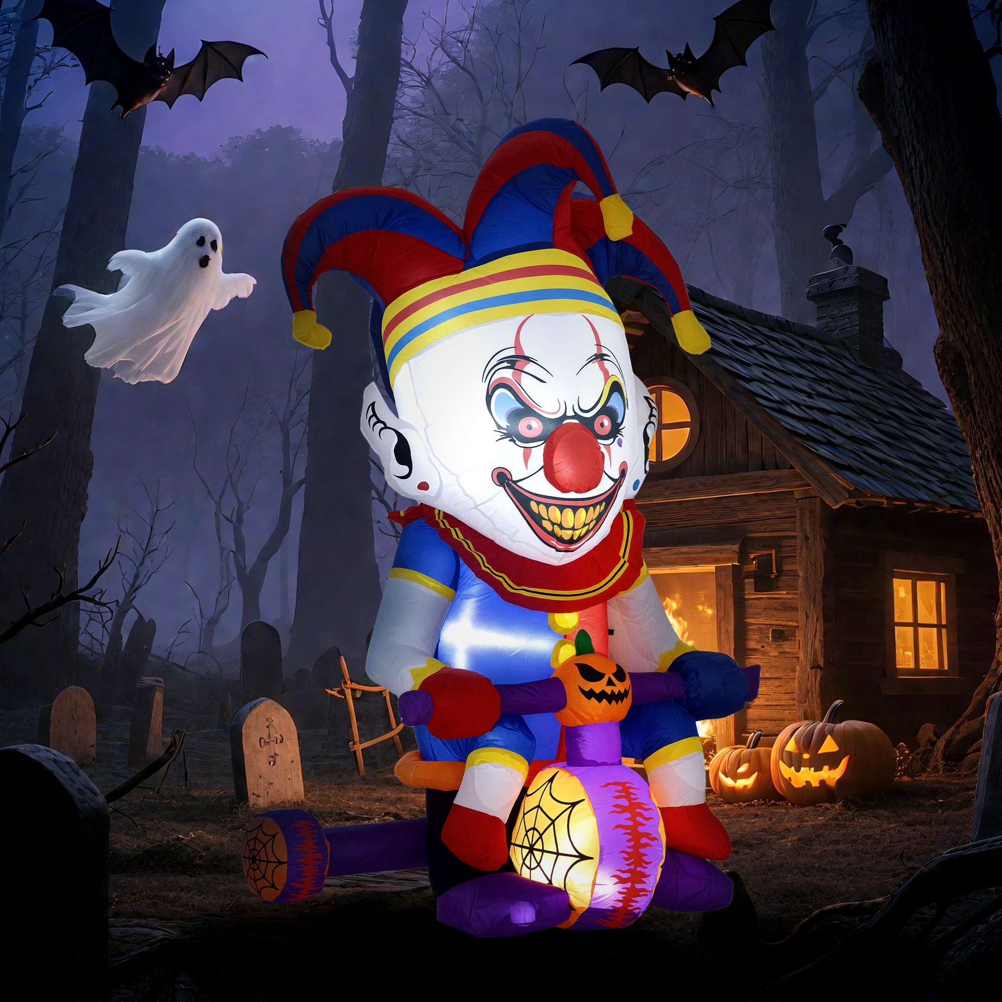 4ft Halloween Inflatable Clown On Bicycle,Blow Up Outdoor