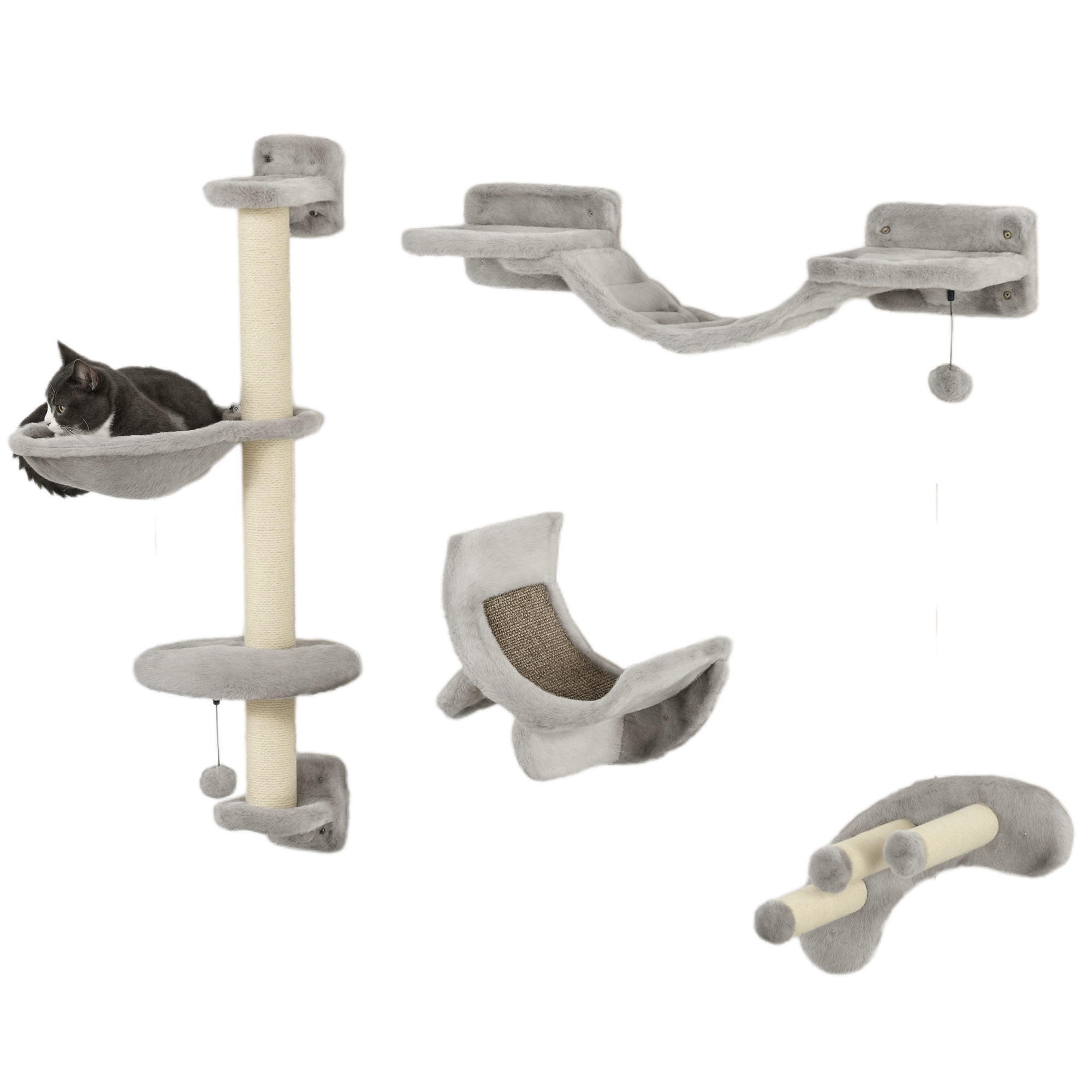 Four-Piece Cat Wall Furniture,with Hammock,Ladder,Platforms,Steps,for Indoor — image 4