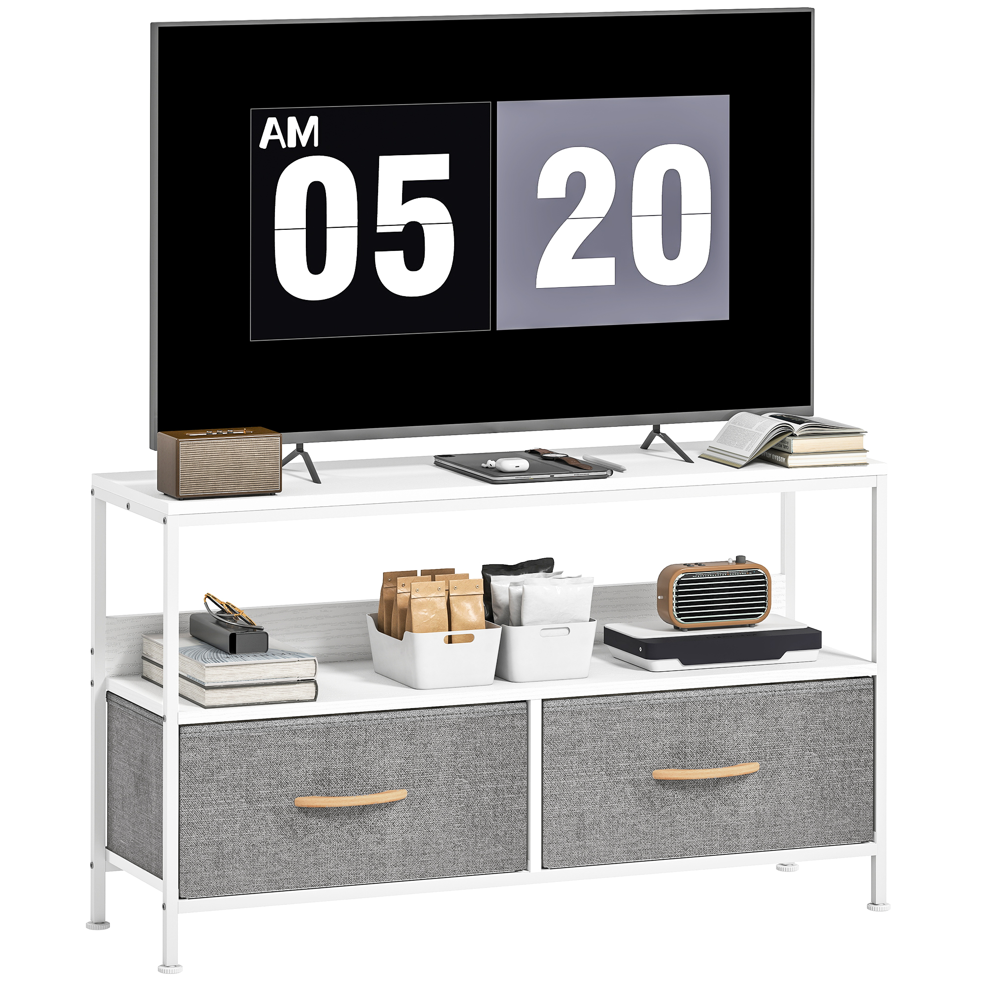 TV Stand Cabinet With 2 Foldable Drawers-White — image 4