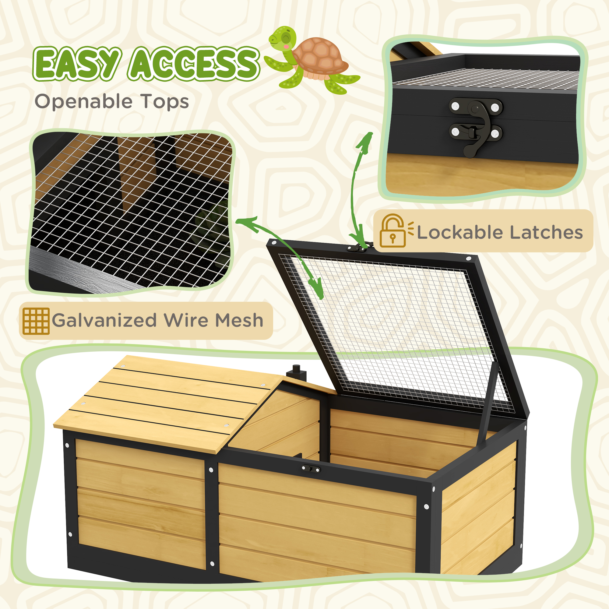 Wooden Tortoise House,Small Pet Reptile Shelter,with Hide Den And Run-Yellow — image 4