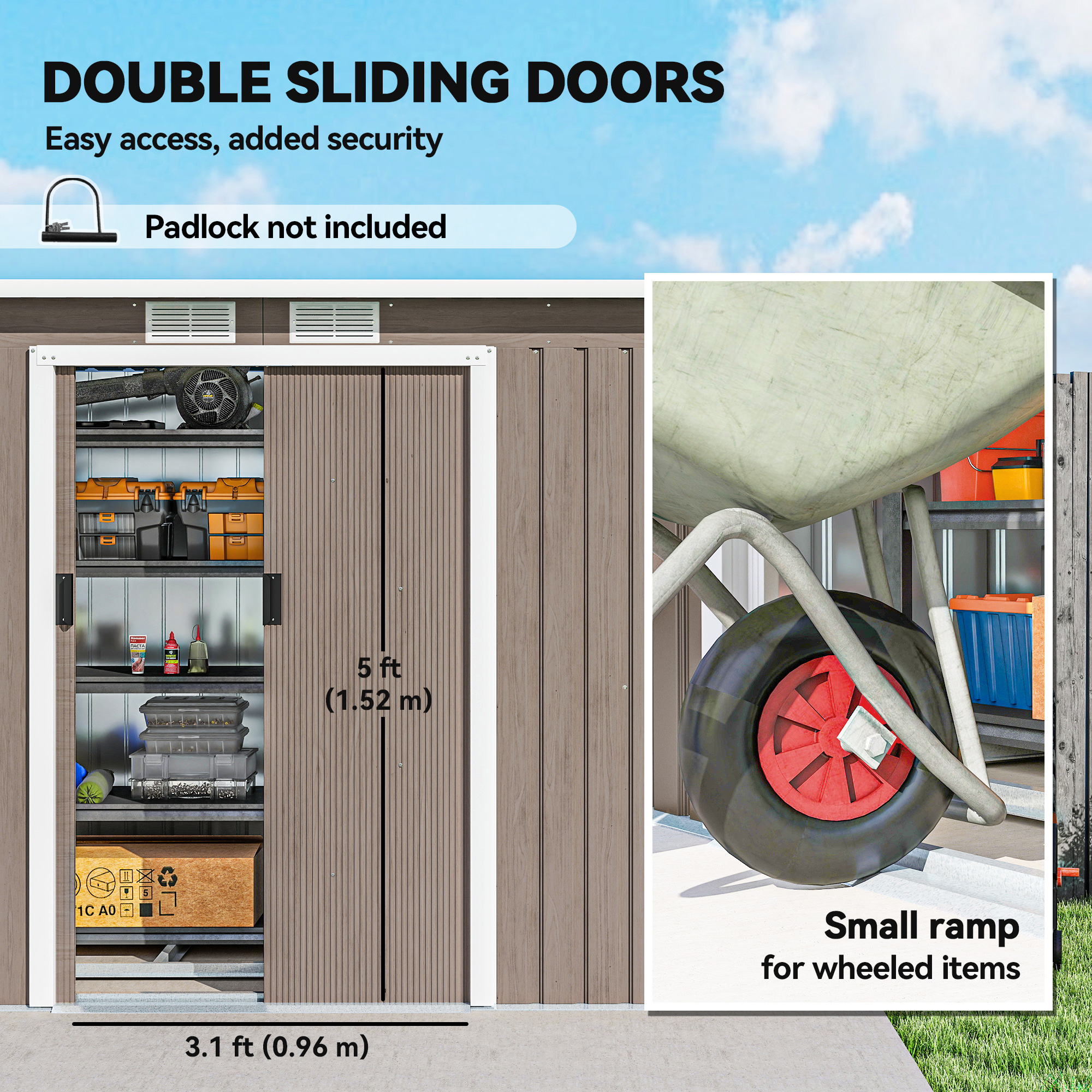 4 X 9ft Metal Shed,with Foundation Shed-Brown — image 6