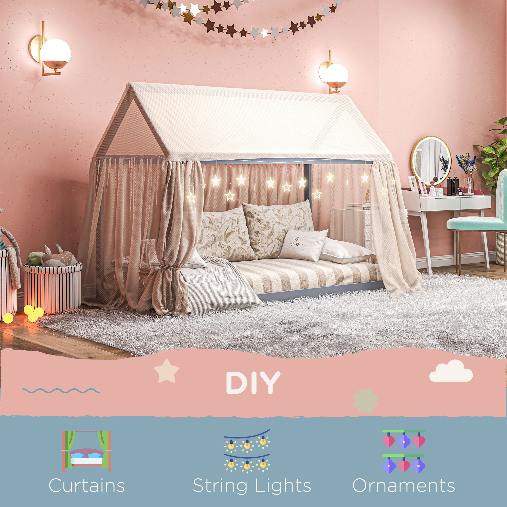 Single Bed Frame,House Scandinavian Style Wooden Frame For 90W X 190Dcm — image 4