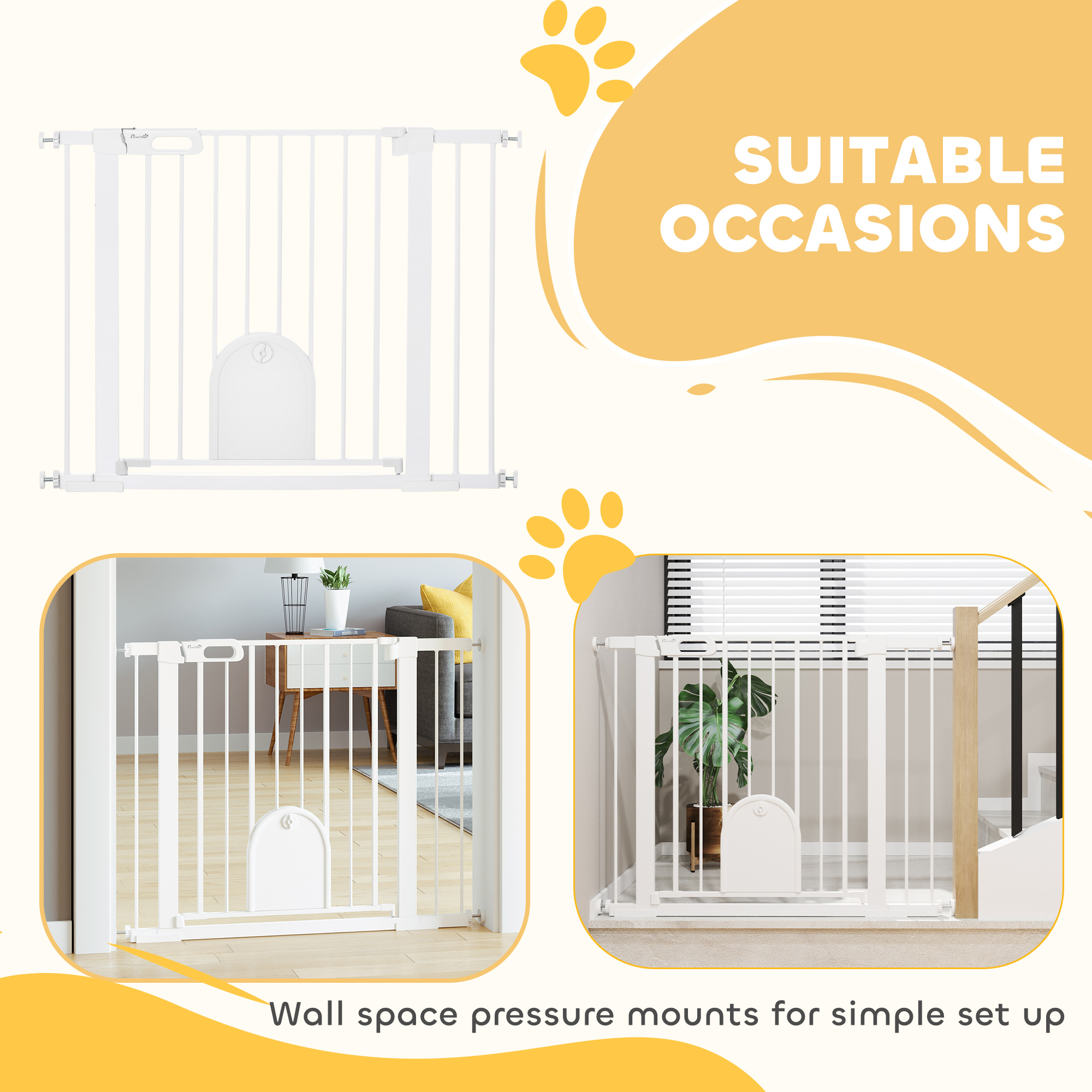 Dog Gate With Cat Flap Pet Safety Barrier,Stair Pressure Fit,Auto Close,Double — image 3