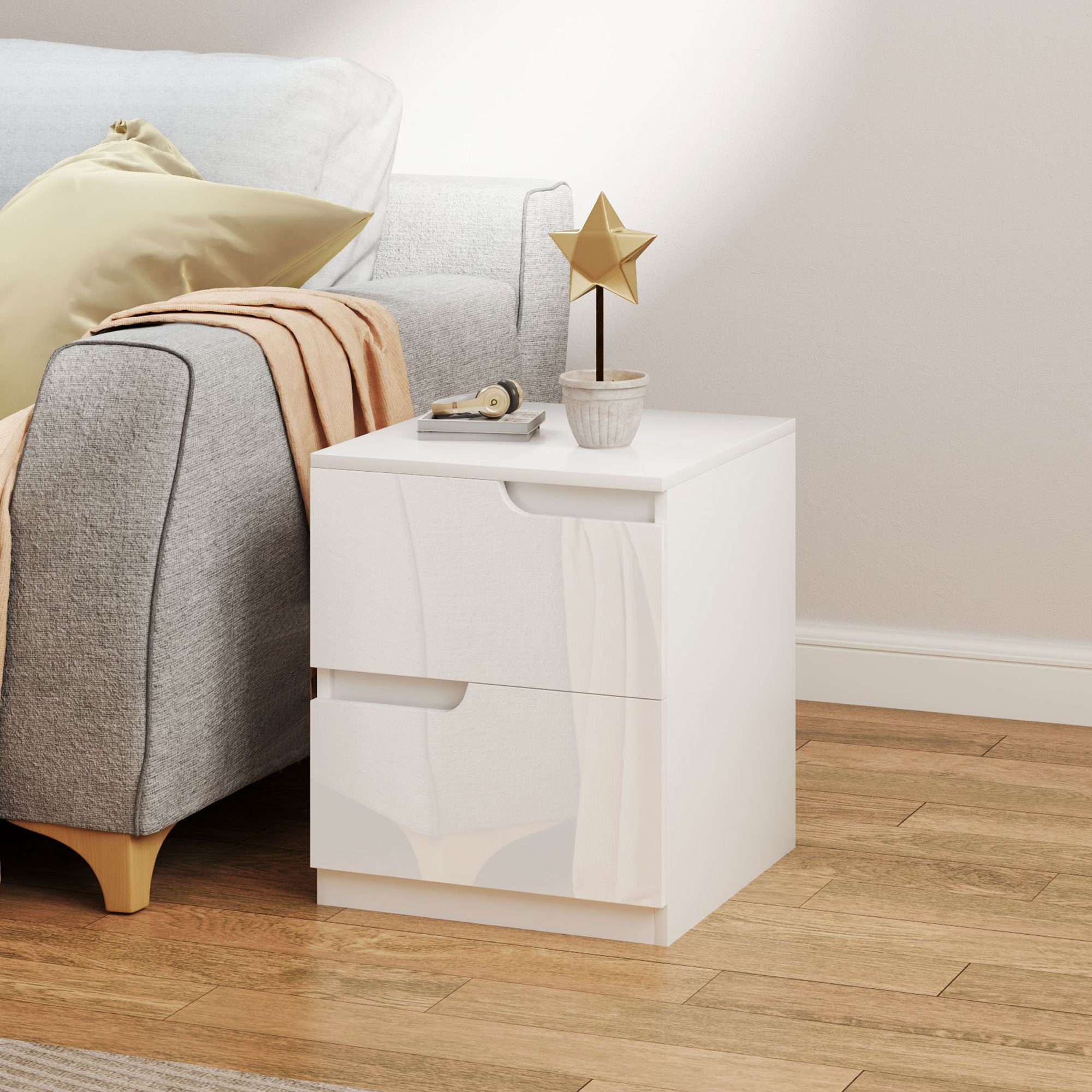 High Gloss Bedside Table-White
