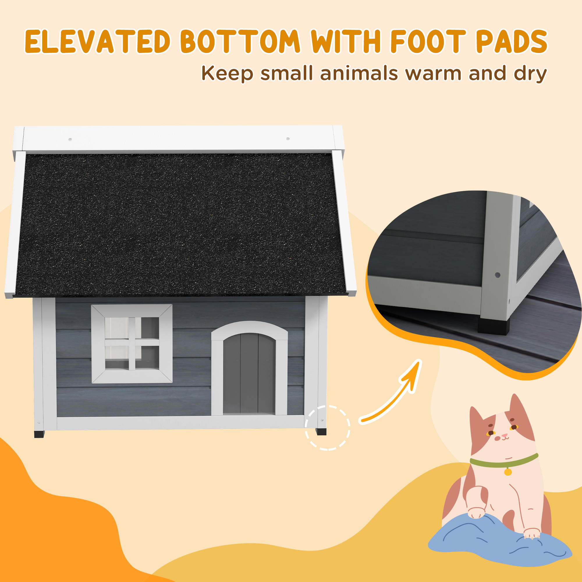 Outdoor Cat House,Wooden Feral Shelter,with Openable Asphalt Roof,Three — image 5