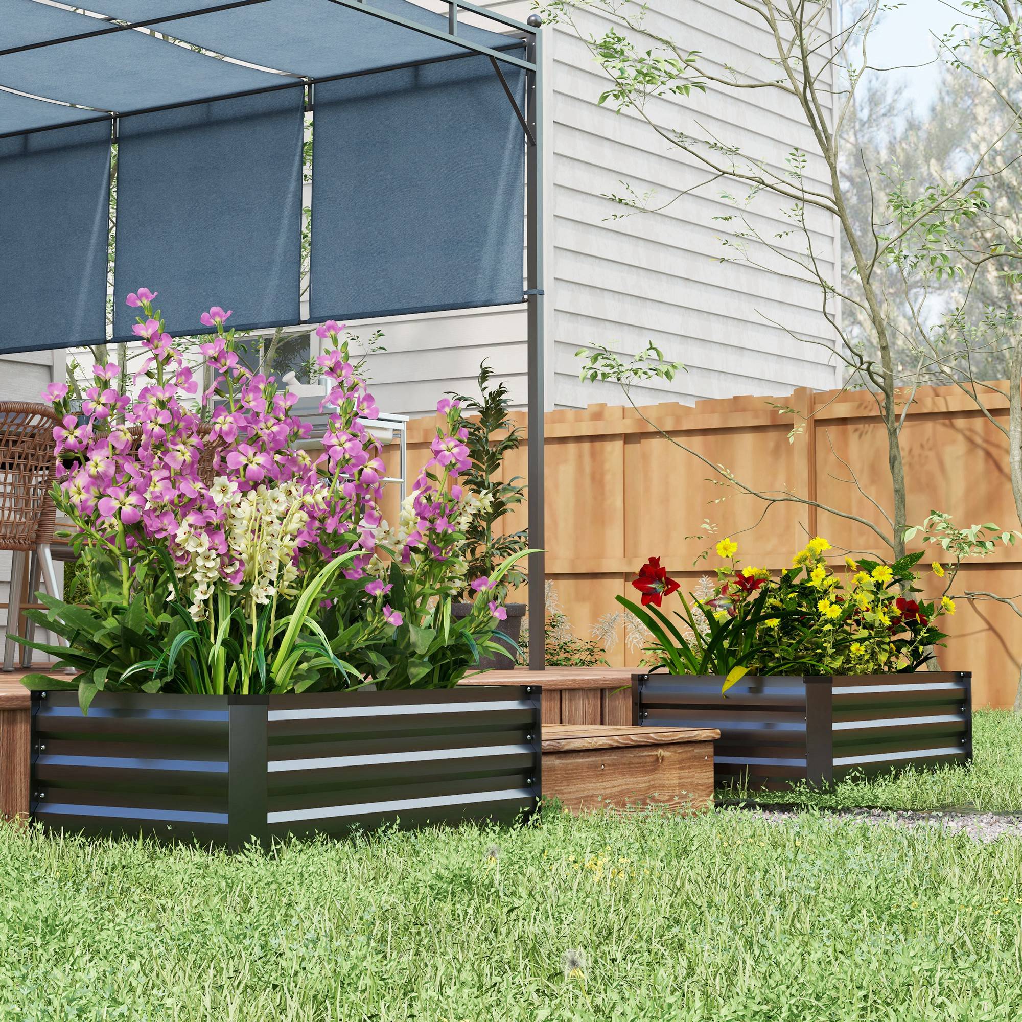 Set Of Two 100 X 60cm Steel Planter Boxes-Grey — image 4