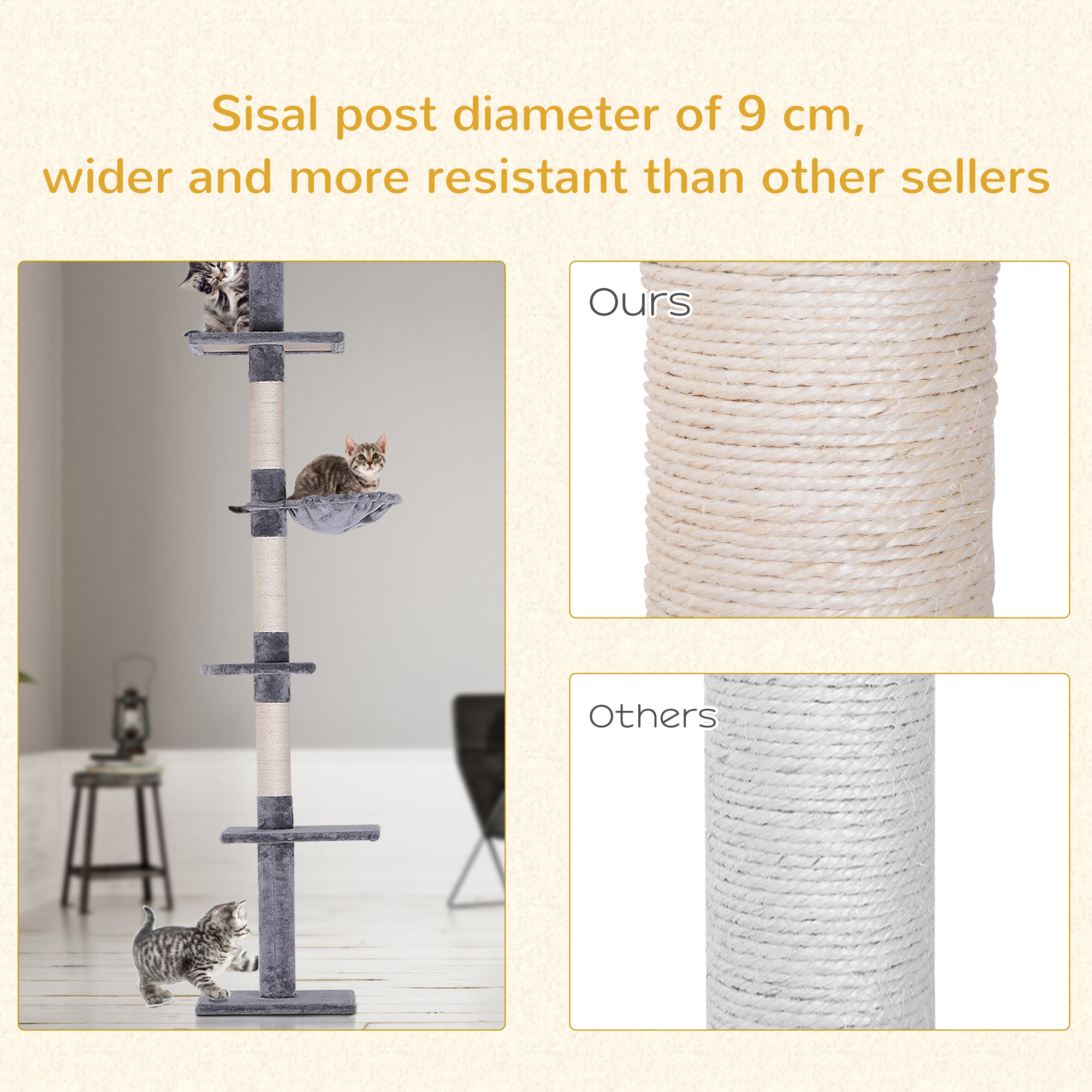 Floor To Ceiling Cat Tree 230-260cm Height Adjustable,5-Tier Tower — image 2