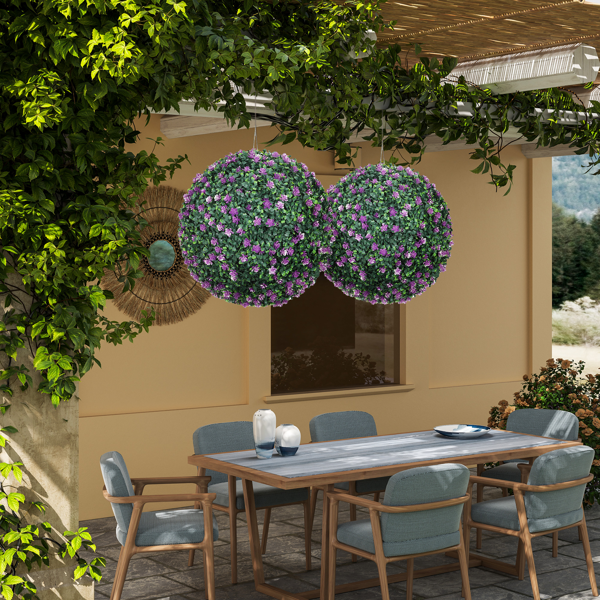 Set of two artificial boxwood balls plants-purple