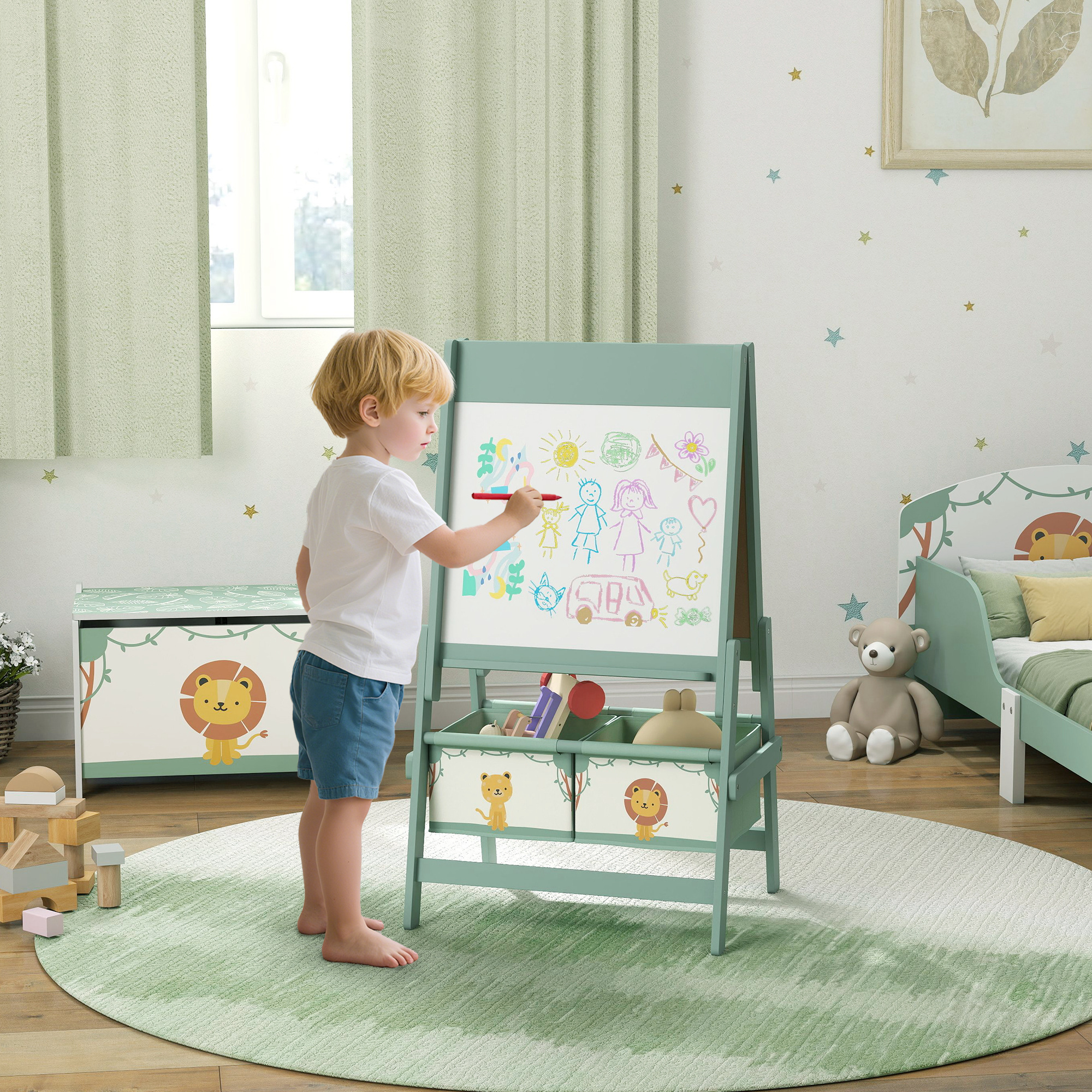 Art Easel For Kids,Double-Sided Whiteboard/Blackboard With Paper Roll,Two — image 3