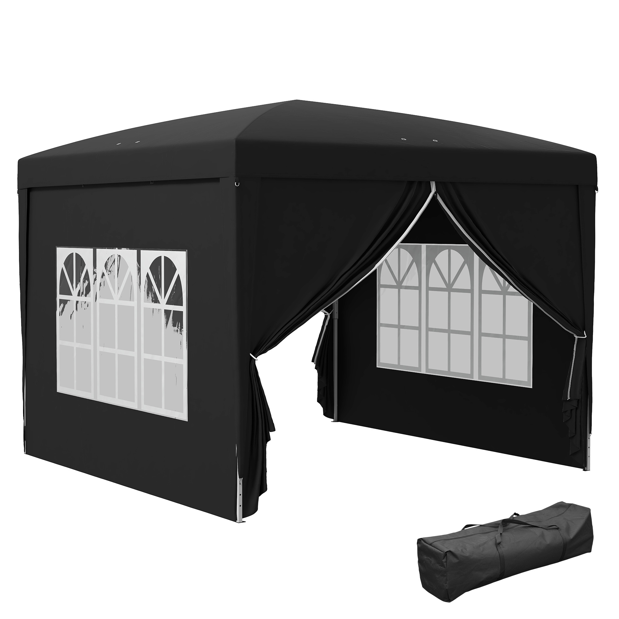 3x3(m) Pop-Up Gazebo,with Curtain Walls And Windows,Black — image 4