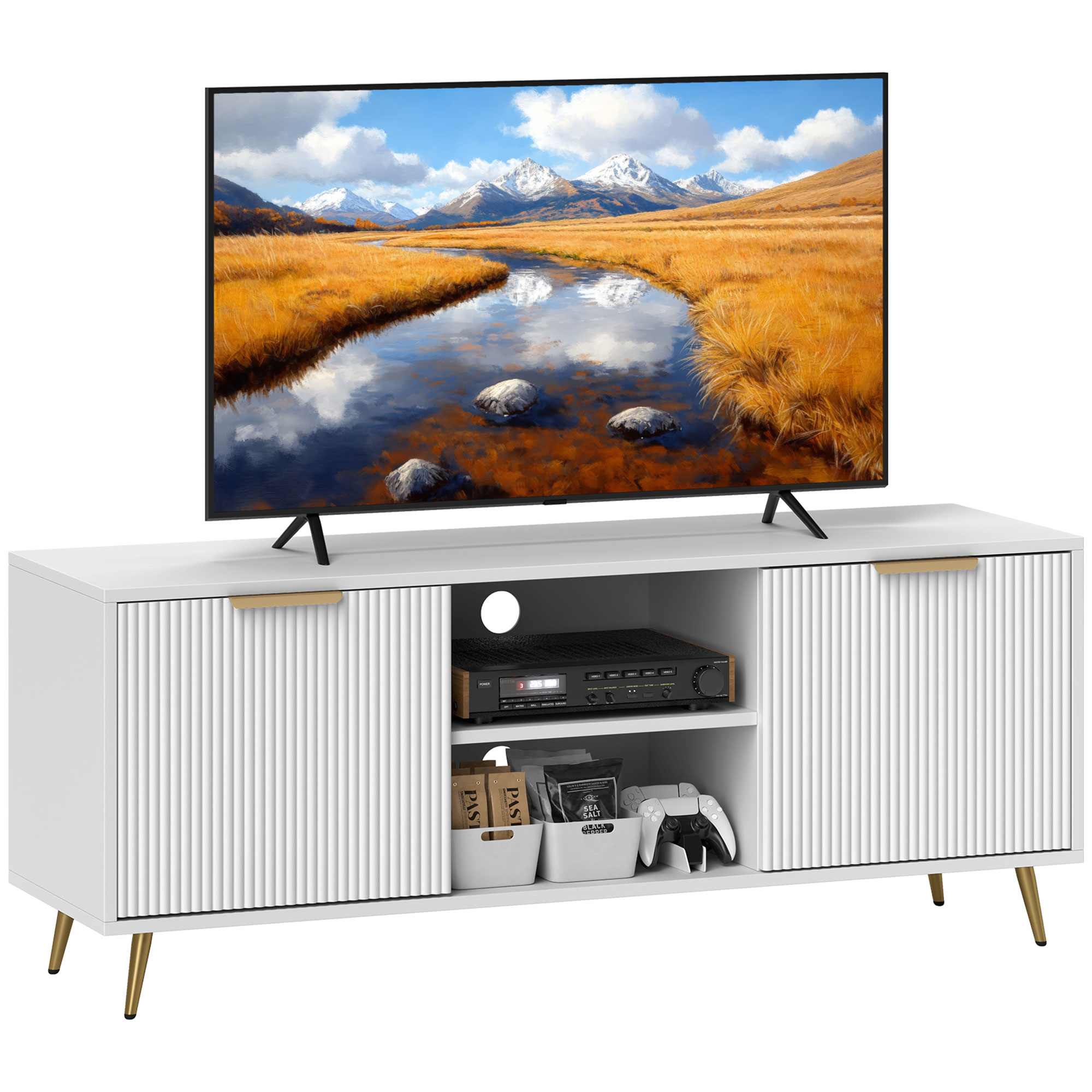 Modern TV Stand Cabinet For TVs Up To 55",TV Unit With 2 Open Shelves And 2 — image 2