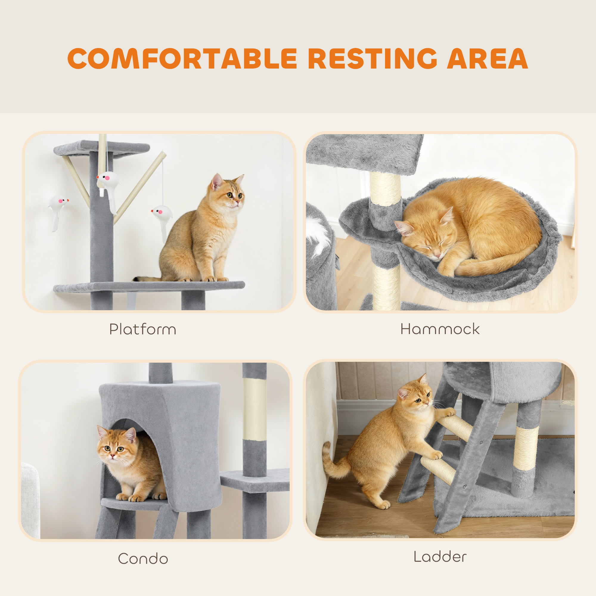 Multi-Level Cat Tower,134cm Tree With Condo And Sisal Scratching Posts — image 4