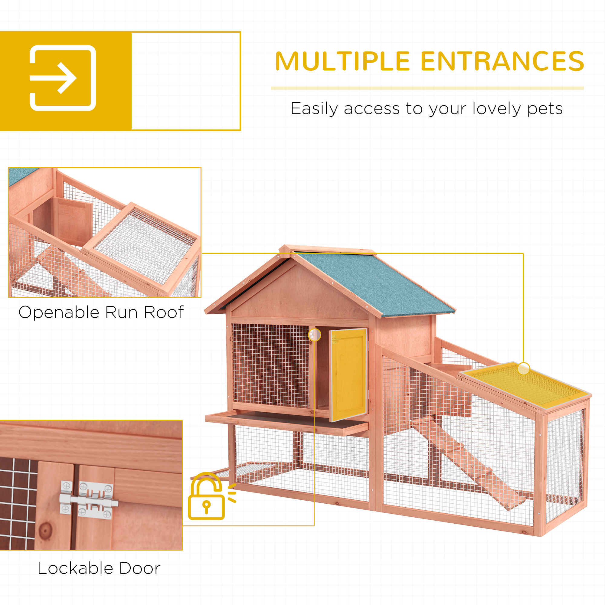 2 Tier Rabbit Hutch Outdoor,Guinea Pig Hutch,Solid Wood Bunny House,Water — image 2